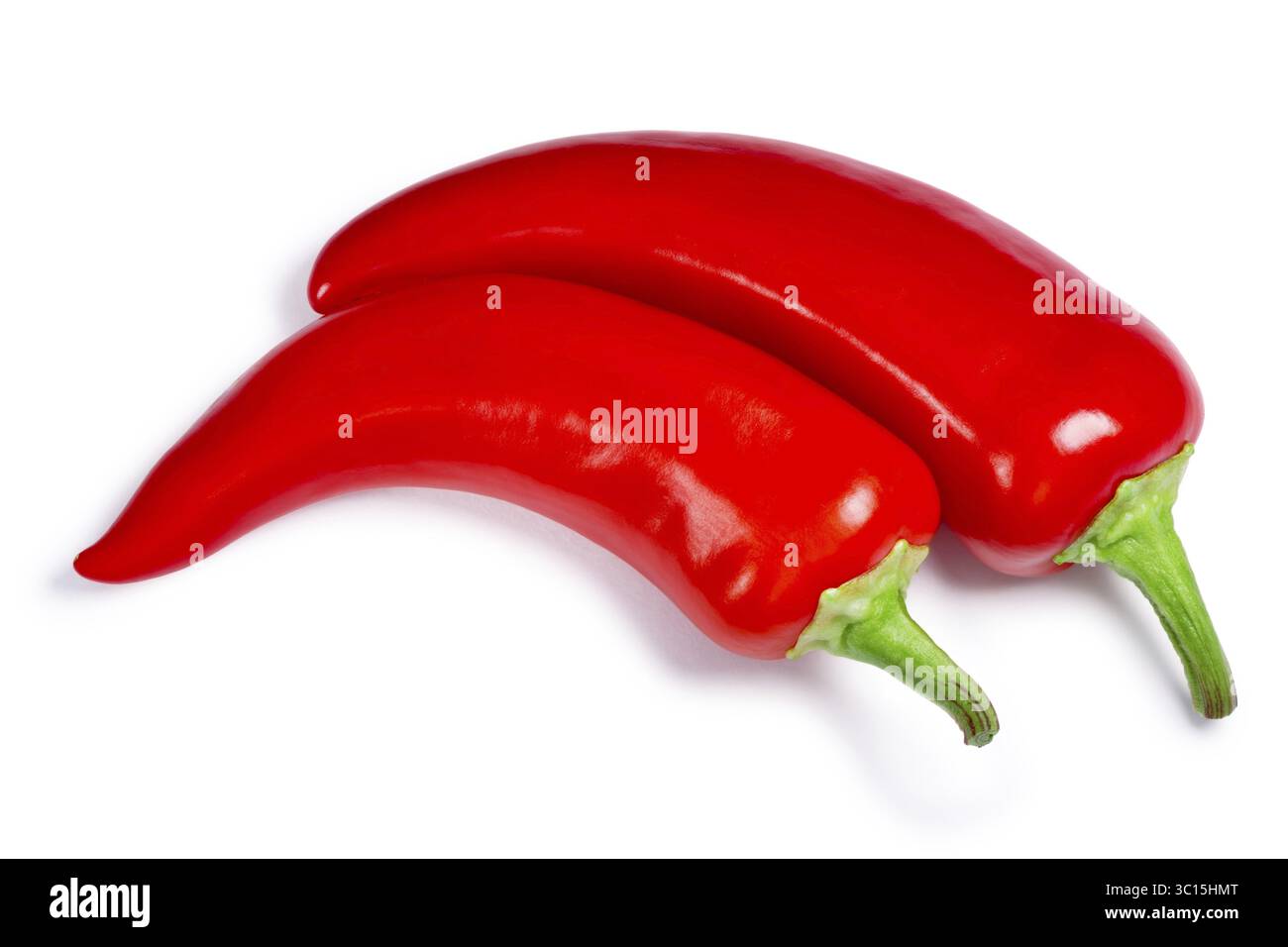 Ungarische Heißwachs oder Paprika Paprika (Capsicum Annuum). Schneidepfade, Schatten Sie getrennt, Top Aussicht Stockfoto