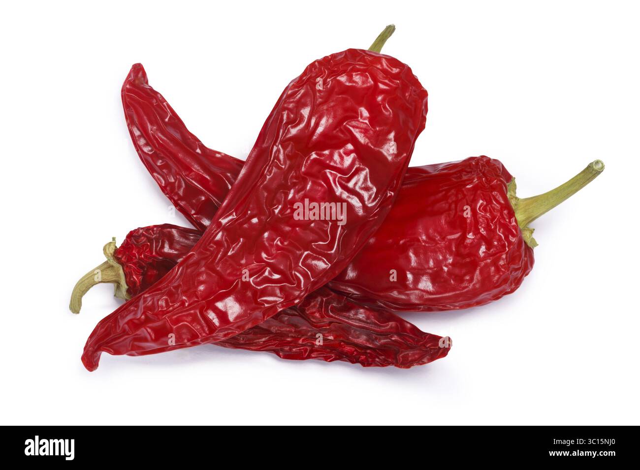 Heißwachs oder Paprika Paprika, ganze getrocknet. Schneidepfade, Schatten Sie getrennt, Top Aussicht Stockfoto