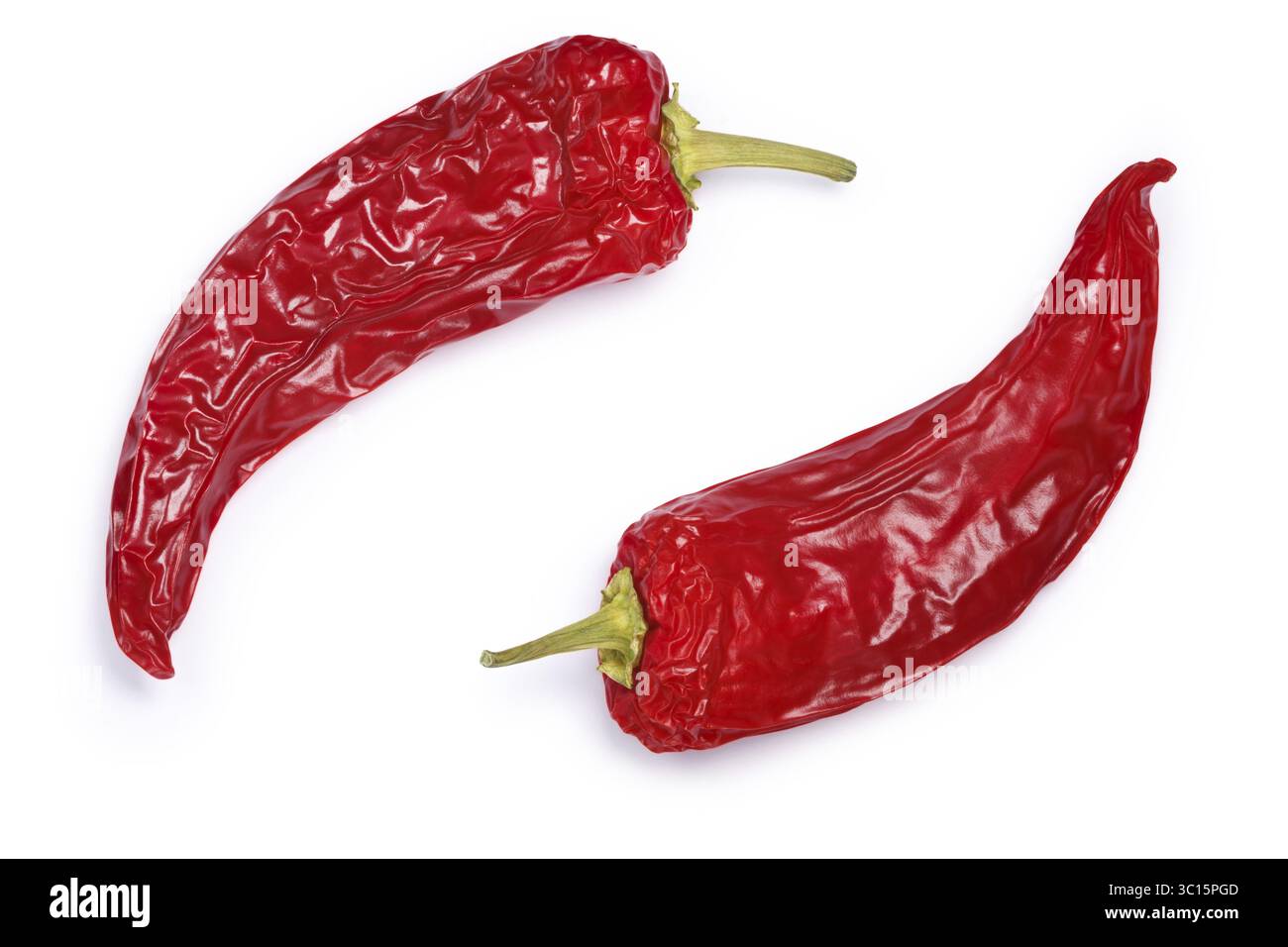 Heißwachs oder Paprika Paprika, ganze getrocknet. Schneidepfade, Schatten Sie getrennt, Top Aussicht Stockfoto