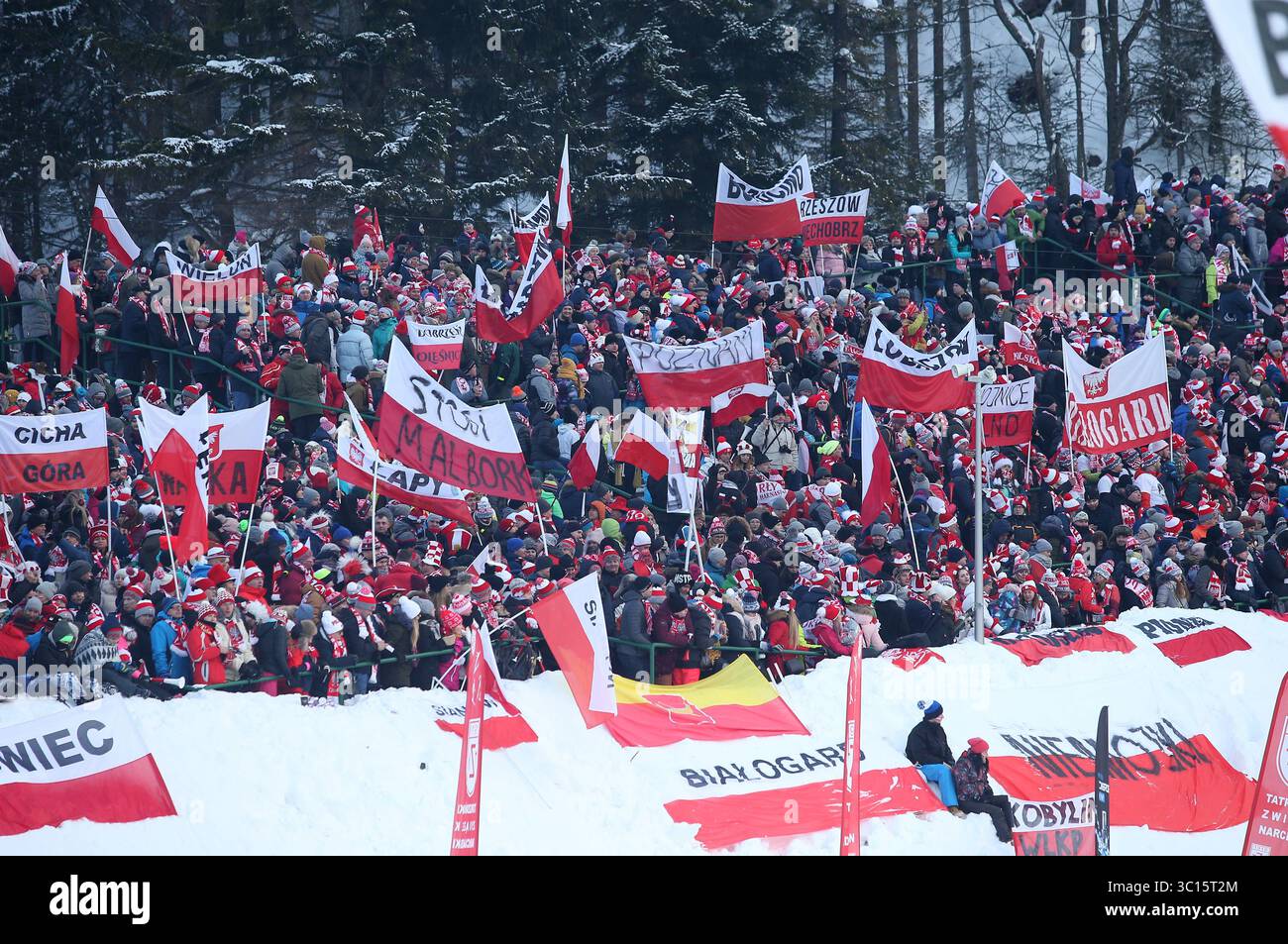 19. Januar 2019: Zakopane, Polen - polnische Fans beim Mannschaftswettbewerb der FIS Skispringen-Weltmeisterschaft in Zakopane. (Foto: © Damian Klamka/ZUMA Wire) Stockfoto