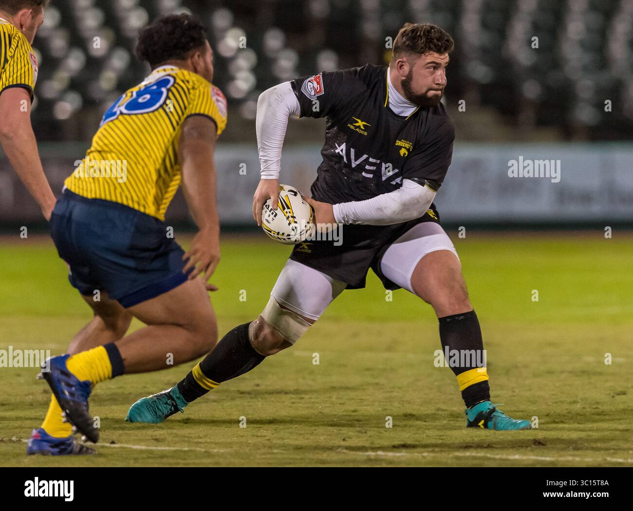 Houston SaberCats Prop Jamie Denver (1) während des Ausstellungsspiels zwischen den Glendale Raptors und den Houston SaberCats im Constellation Field, Sugar Land, Texas. Vollzeit Glendale Raptors schlug Houston SaberCats 36-21. ©Maria Lysaker - Cal Sports Media(Kreditbild: &Copy; Maria Lysaker/CSM via ZUMA Wire) Stockfoto