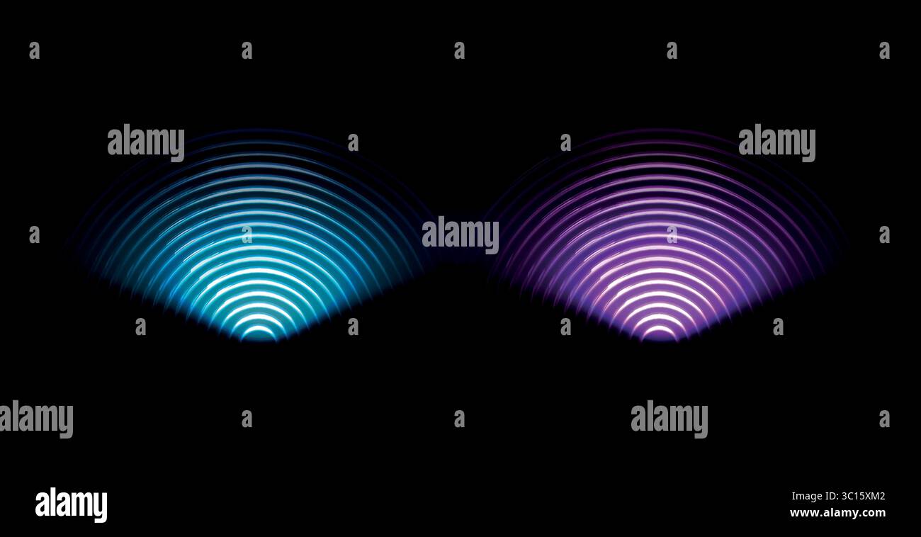 Neonkreissymbol für drahtlose Überwachung und Schutz. Blauer Elektrischer Frequenzring. Stock Vektor