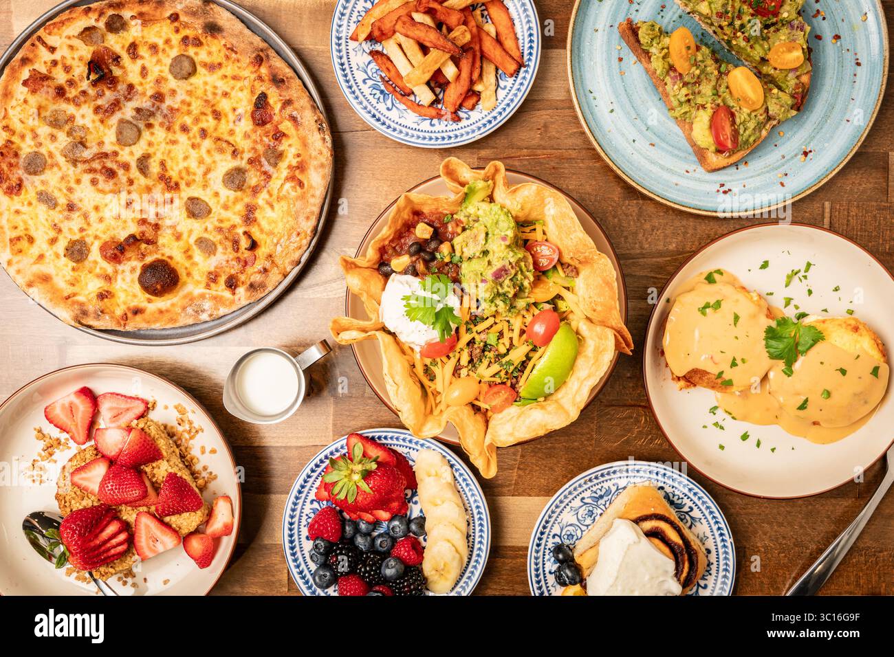 Brunch-Speisen, flache Lagen Stockfoto