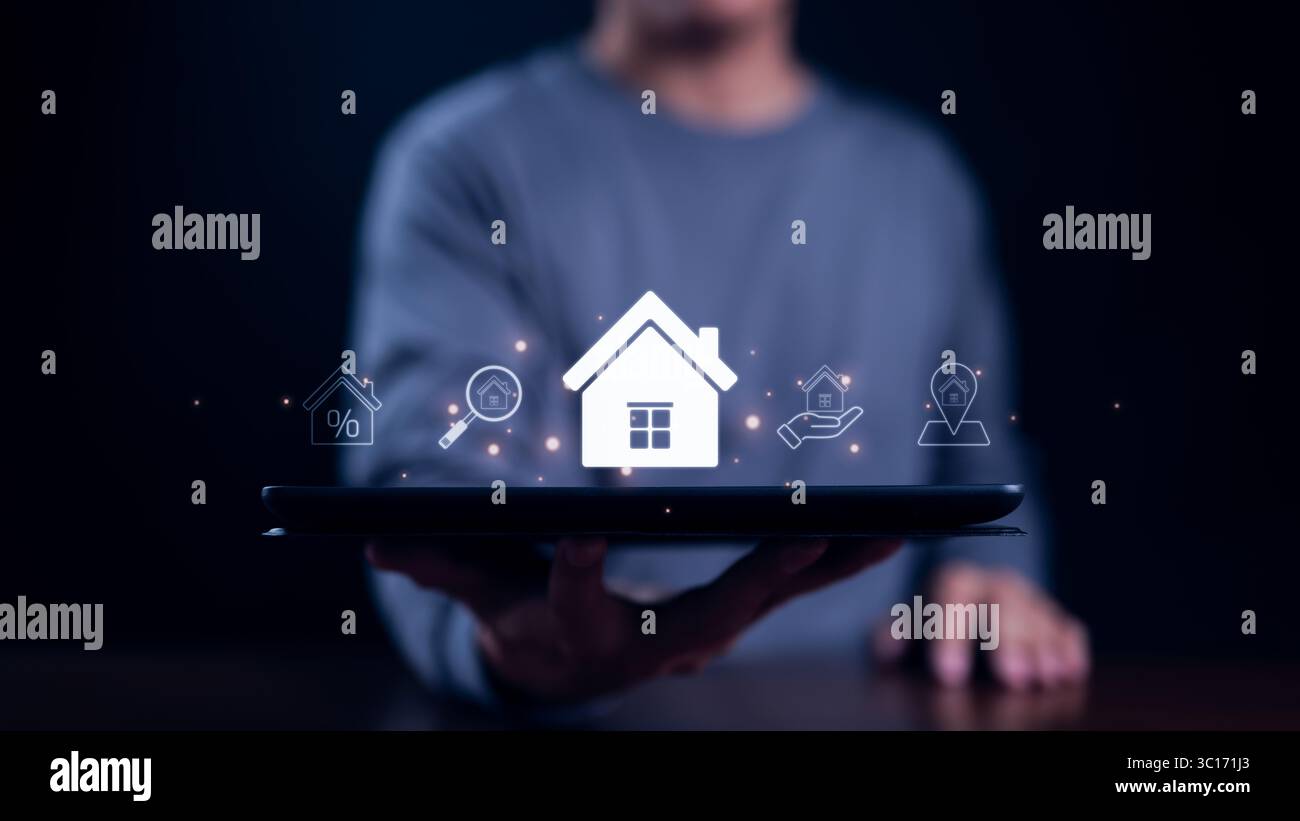 Immobilienkonzept. Investitionen erwirtschaften finanzielle Vorteile. Eigenschaftswertdiagramm. Angebote für Immobilienverkäufe. Auftragnehmer der Makleragentur. Stockfoto