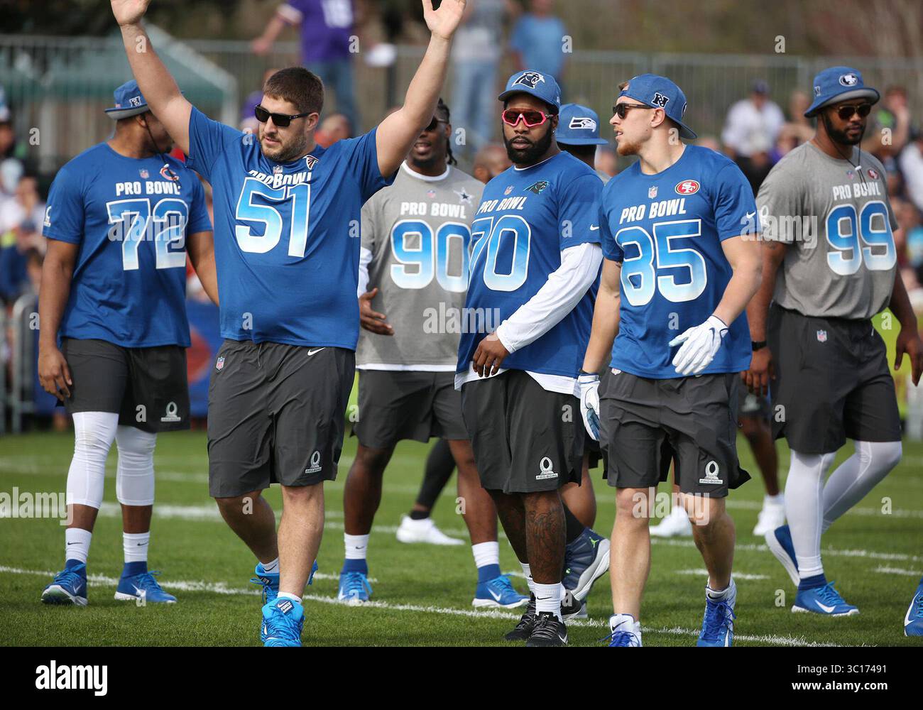 23. Januar 2019 – Orlando, FL, USA – NFC-Center Alex Mack (51) signalisiert am Mittwoch, 23. Januar 2019, während des NFL Pro Bowl-Trainings in der ESPN Wide World of Sports. (Foto: © Stephen M. Dowell/Orlando Sentinel/TNS via ZUMA Wire) Stockfoto