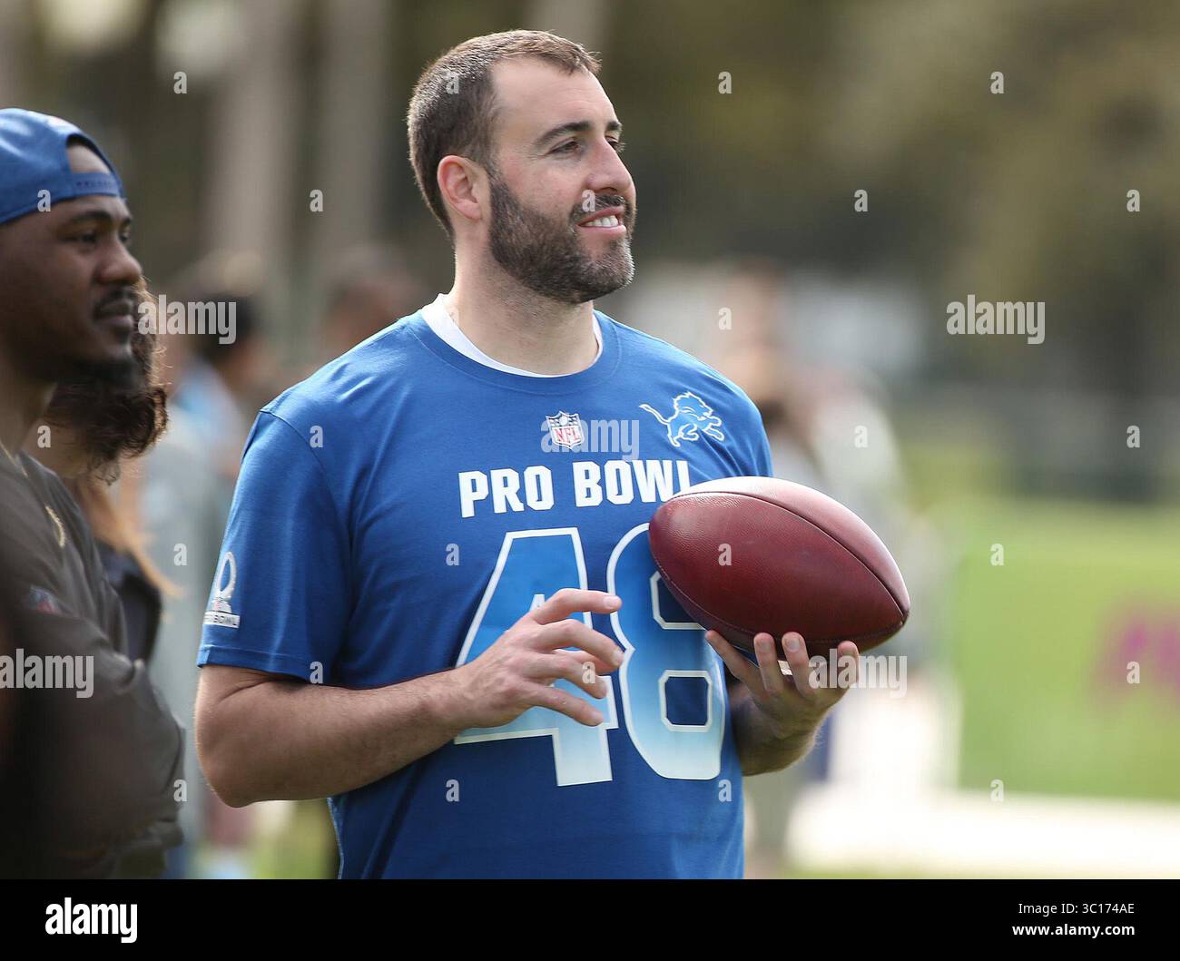 23. Januar 2019 – Orlando, FL, USA – der NFC Detroit Lions Long Snapper Don Muhlbach beobachtet während des NFL Pro Bowl-Trainings am Mittwoch, 23. Januar 2019, von der Seitenlinie. (Foto: © Stephen M. Dowell/Orlando Sentinel/TNS via ZUMA Wire) Stockfoto