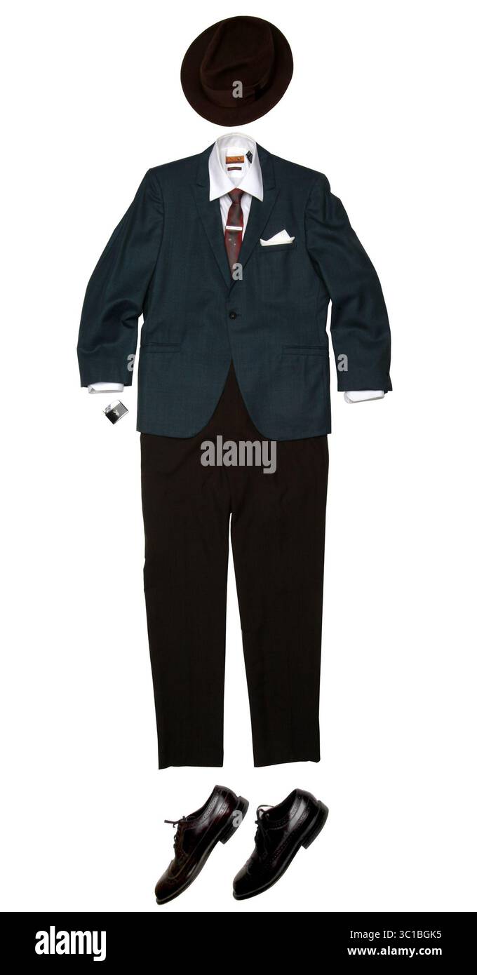 März 2012 2012 - MPLS, MN - Minnesota, USA - (Herrenlook).1960er Jahre Wollsportmantel, $46.1980s Kleid Hemd, $14.1960s Nadelstreifenhose, $24.1950s Seidenkrawatte, $24.Vintage Juwel und Sterling Krawatte Bar, $10.Vintage Playboy Feuerzeug, $40.Vintage Wingtips, $34.1950s Wolle Fedora, $42.alles von Blacklist VintageFashion Artikel zum Anlegen mit Jahana Peloquin Peloquin. â€¢ (Kreditbild: Joel Koyama/Minneapolis Star Tribune/TNS via ZUMA Wire) Stockfoto