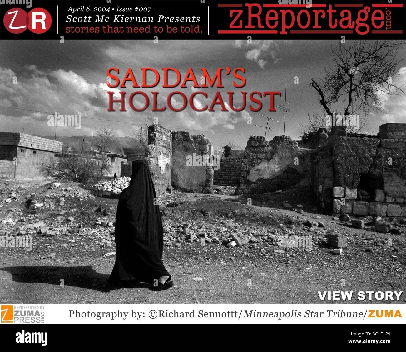 Story of the Week #007 – veröffentlicht am 6. April 2004 – Sie möchten ein vollständiges Multimedia-Erlebnis? Audio, Fotos, Text und/oder Video: Gehen Sie zu . - Im Nordirak leiden viele noch immer unter der schwächenden und deformierenden Wirkung der VX-Nervenagenzien, Senfgas und anderer biologischer Waffen, die Saddam Hussein im März 1988 auf Halabja und die umliegenden Gebiete Kurdistans entfesselt hat. Schätzungen deuten darauf hin, dass bei den Angriffen über 5.000 Menschen getötet und weitere 10.000 verletzt wurden. (Bild: zReportage.com/Minneapolis Star Tribune/TNS via ZUMA Wire) Stockfoto
