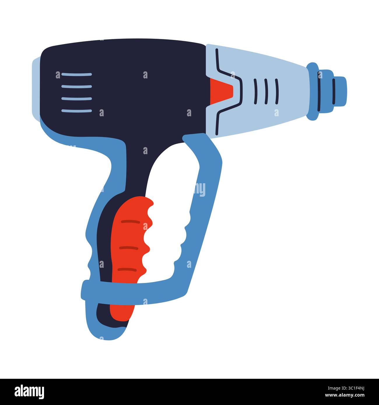 Bau-elektrischer Haartrockner Cartoon-Vektor-Illustration. Modernes Reparaturwerkzeug Heißpistole für Bauherren, Hausrenovierung. Leistungsstarkes Haarfön-Werkzeug-Design, professionell gestylt Stock Vektor