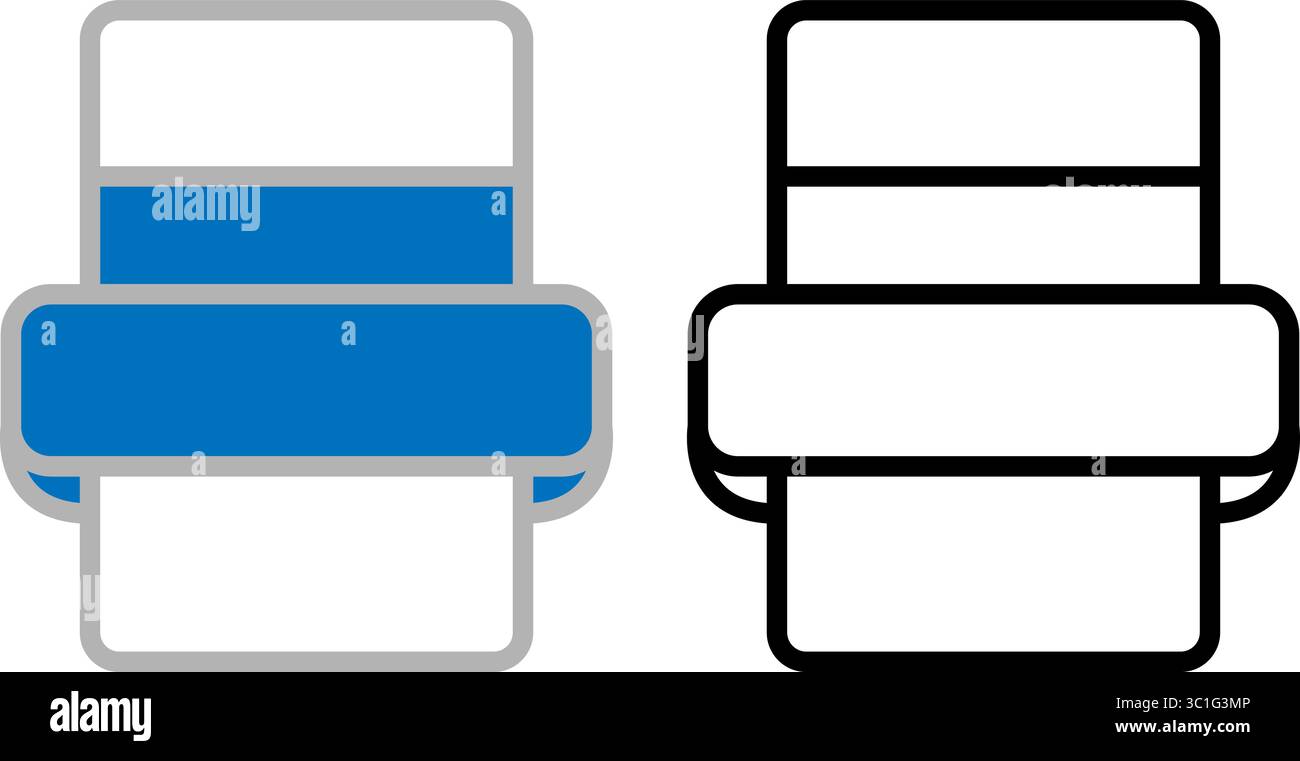 Druckersymbolsatz – Blau und Grau, Schwarz-weiß-Symbol-Vektor Stock Vektor