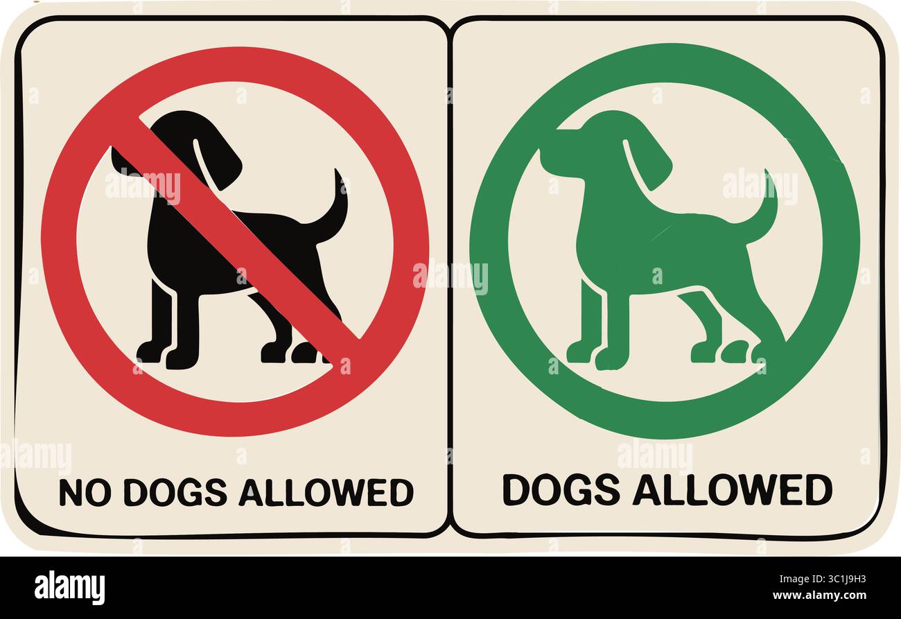 „Hunde Erlaubt“ & „Keine Hunde Erlaubt“, Haustierrichtlinien, Schilder Gesetzt Stock Vektor