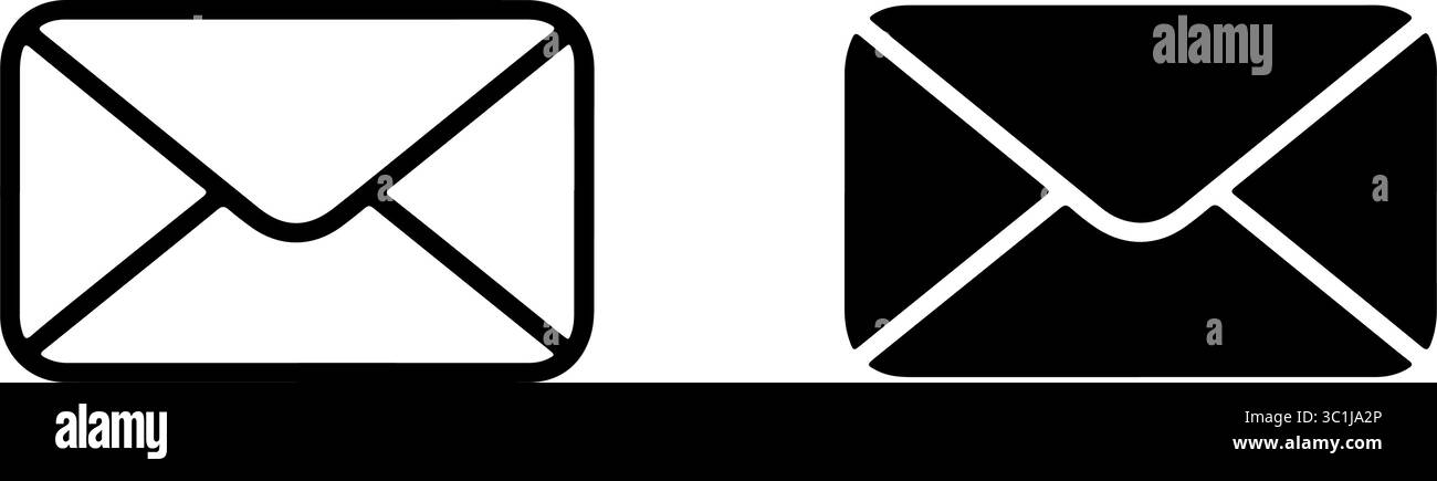 Symbol Für Vektor-Mail-Umschlag: Kontur Und Durchgehende Silhouette Festlegen Stock Vektor
