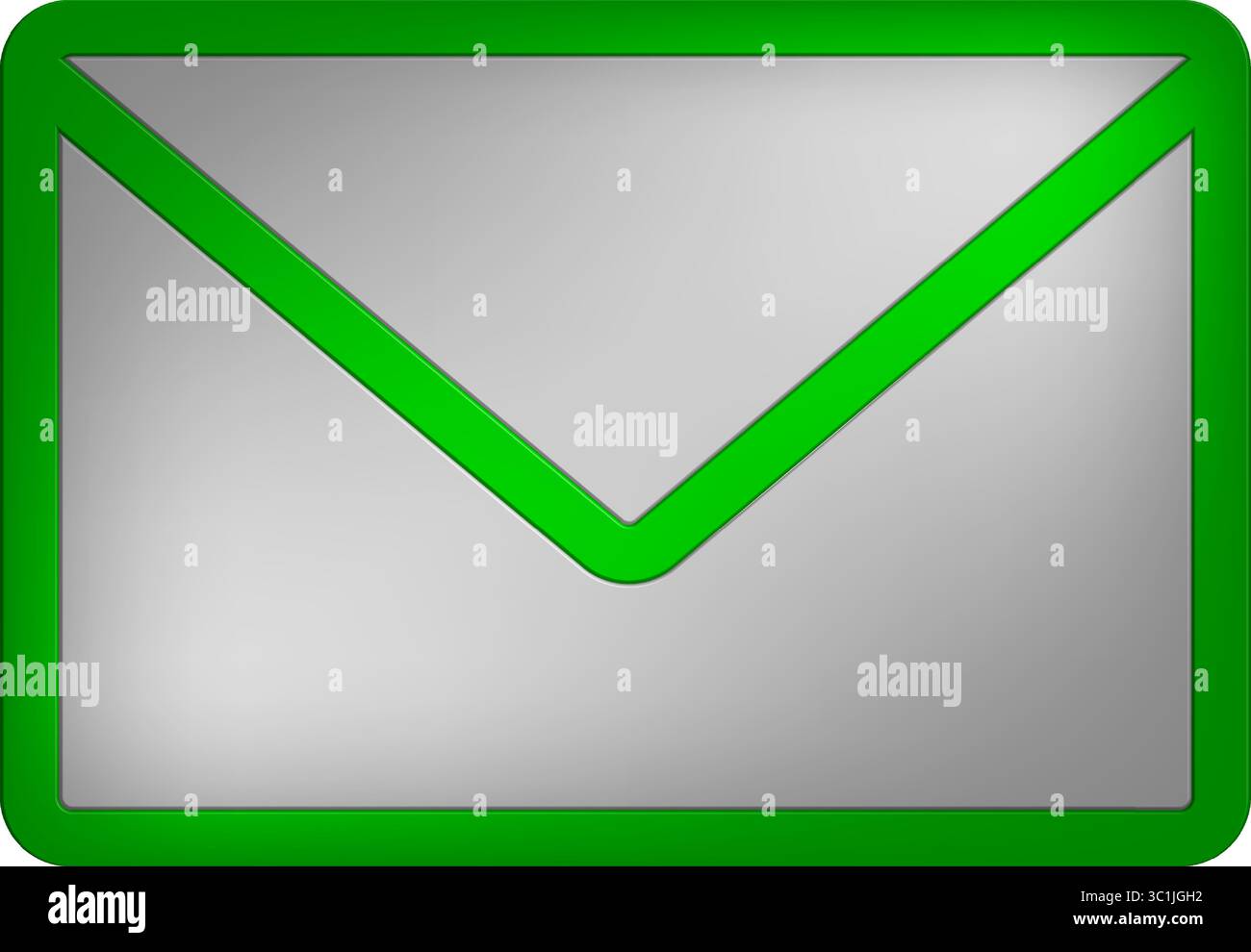 Grünes und silbernes 3D-E-Mail-Symbol – Nachrichtensymbol für Hochglanzumschläge Stock Vektor