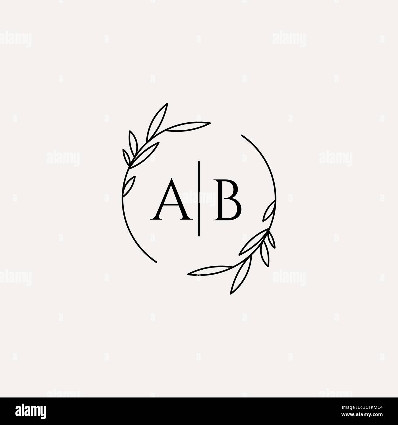 Letter ab Hochzeitsmonogramm-Logo-Design mit einfacher natürlicher Kreisblatt-Rahmen-Vektorgrafik Stock Vektor