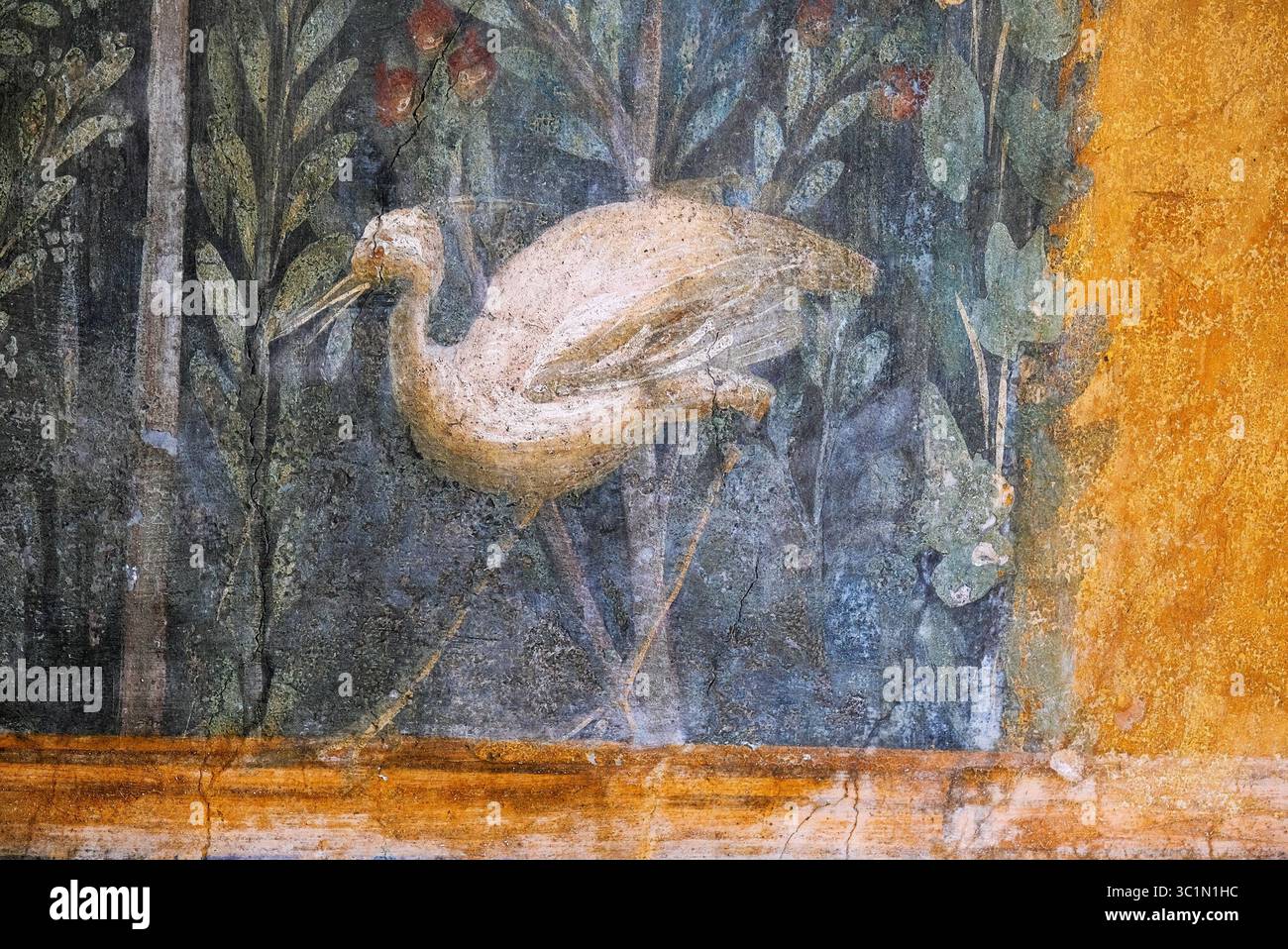 Römisches Fresko, Detail eines Reihers in Pompeji 79 n. Chr Stockfoto