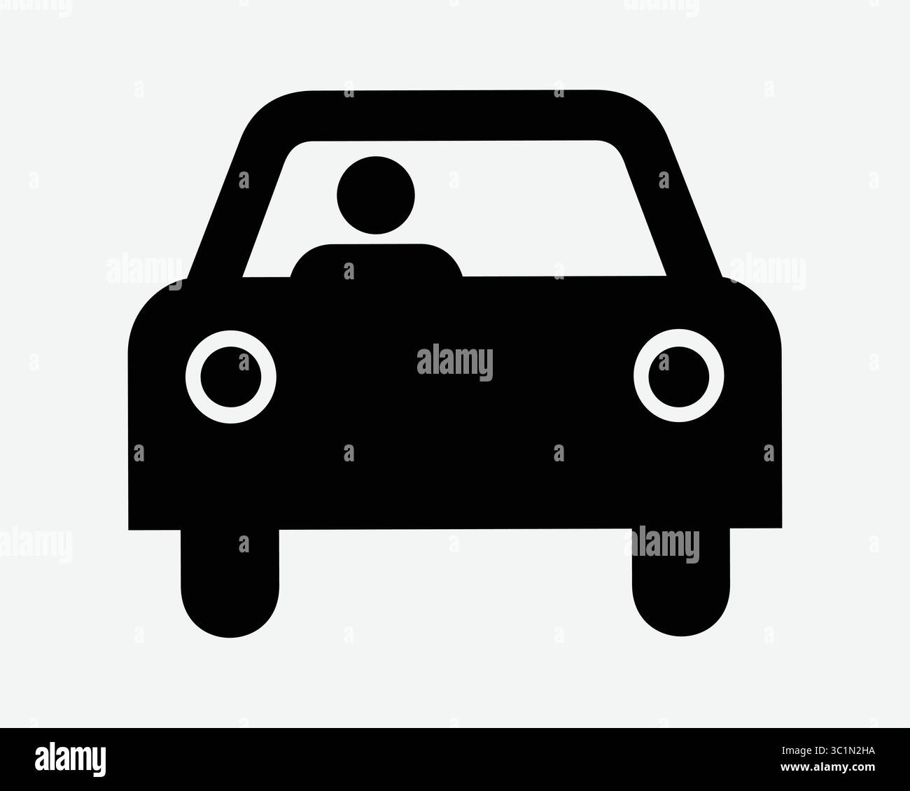 Autofahrer Fahren Fahrzeug Vorderansicht Fahren Automobil Limousine Windschutzscheibe Verkehr Taxi Schwarz Weiß Symbol Symbol Vektor Illustration Kunstwerk Stock Vektor