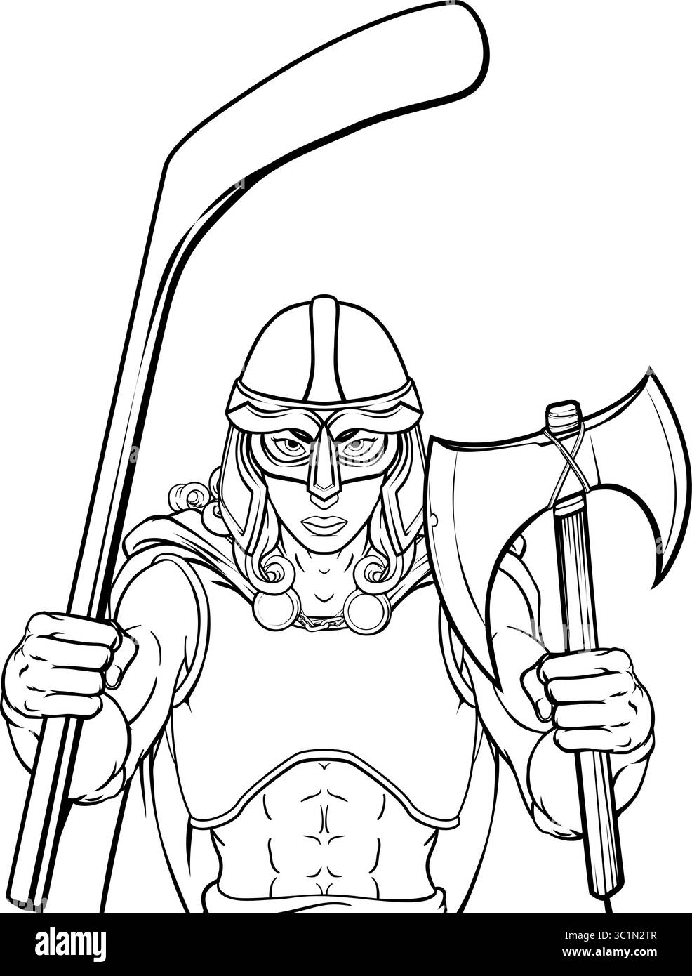 Viking Warrior Frau Eishockey Sport Team Maskottchen Stock Vektor