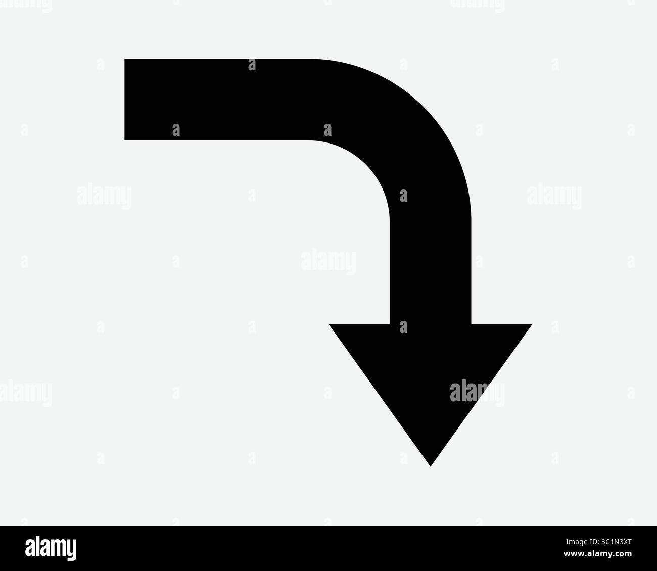 Rechtspfeil Abwärts Abwärts Abwärts Abbiegen Richtung Navigation Position Pfad Straße Pfeilsymbol Schild Symbol Schwarz Weiß Illustrationsgrafik Stock Vektor