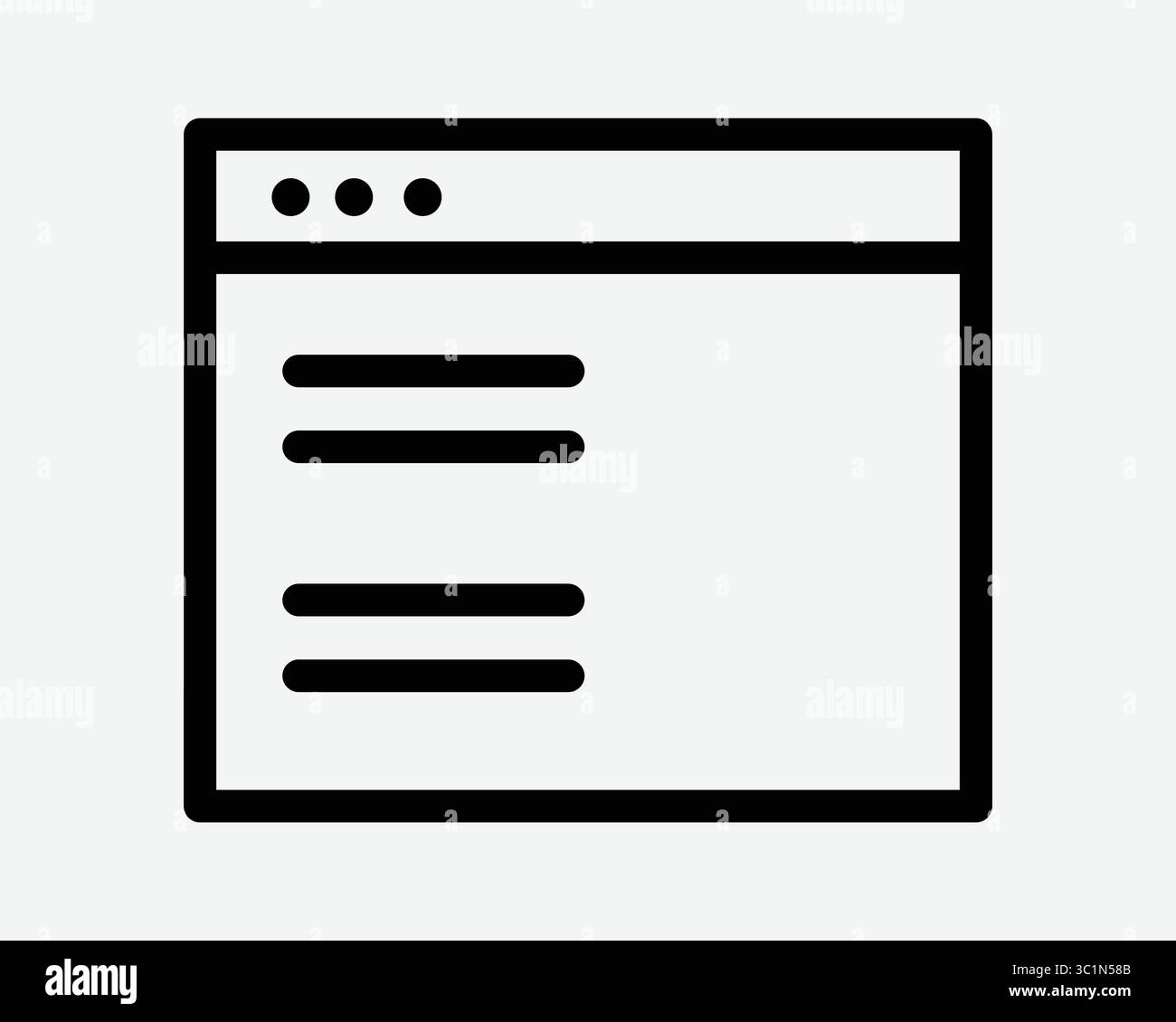 Webseite Linienstruktur Form Website Seite Computerschnittstelle Neues Fenster Windows Registerkarte App Dünnes Symbol Schild Symbol Schwarz Weiß Illustrationsgrafik Stock Vektor