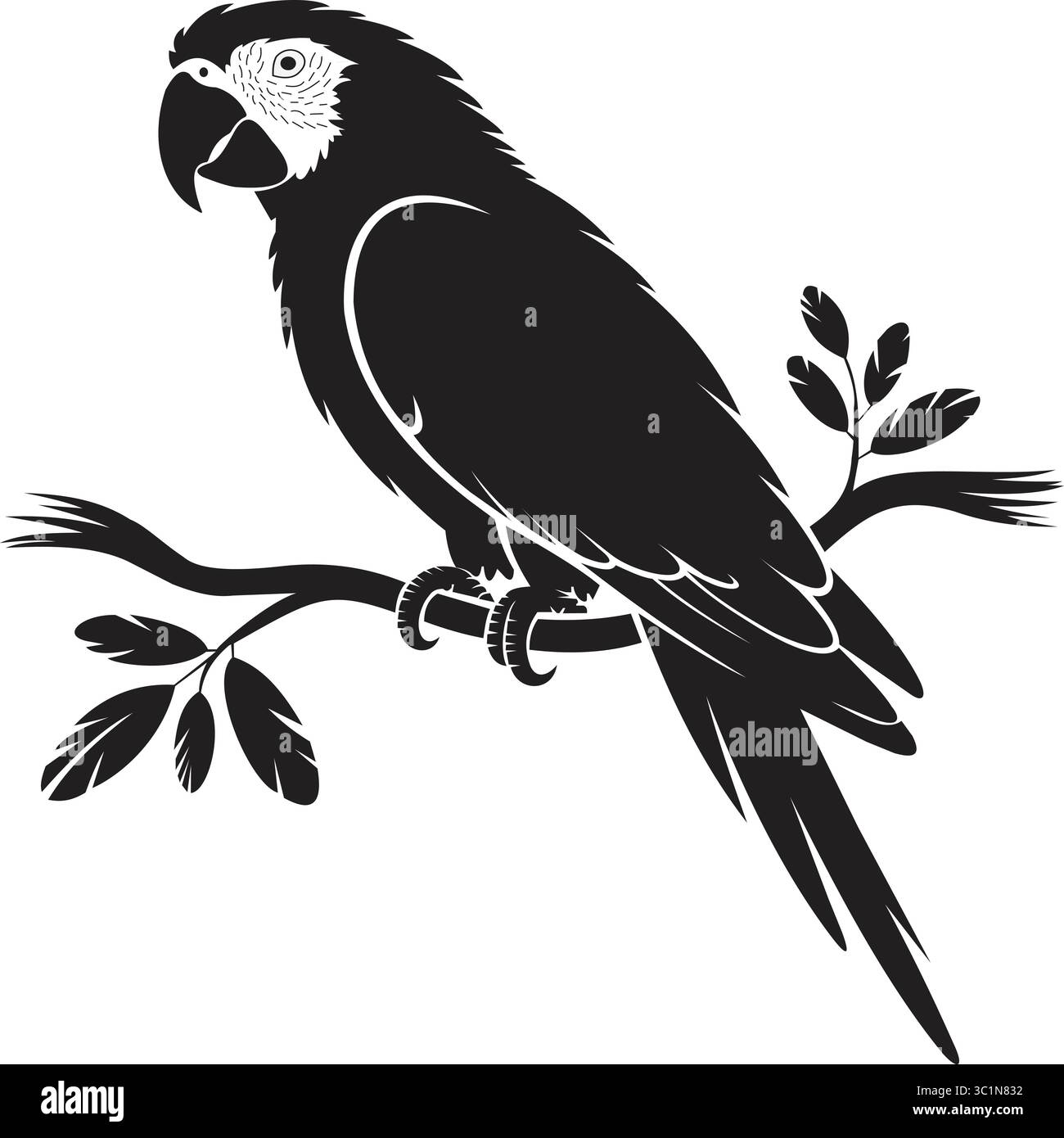 „Stilisierter Papagei auf Zweig Illustration“ Stock Vektor