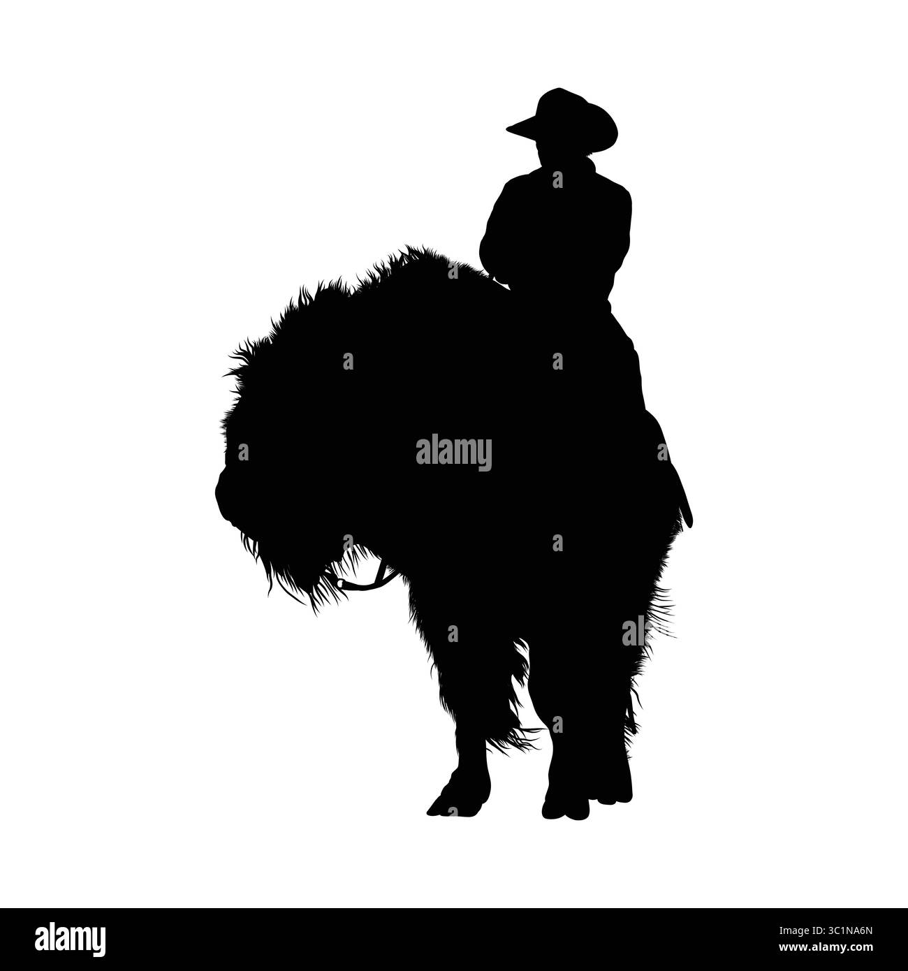 Cowboy Silhouette reitet Bison in Profil Stock Vektor