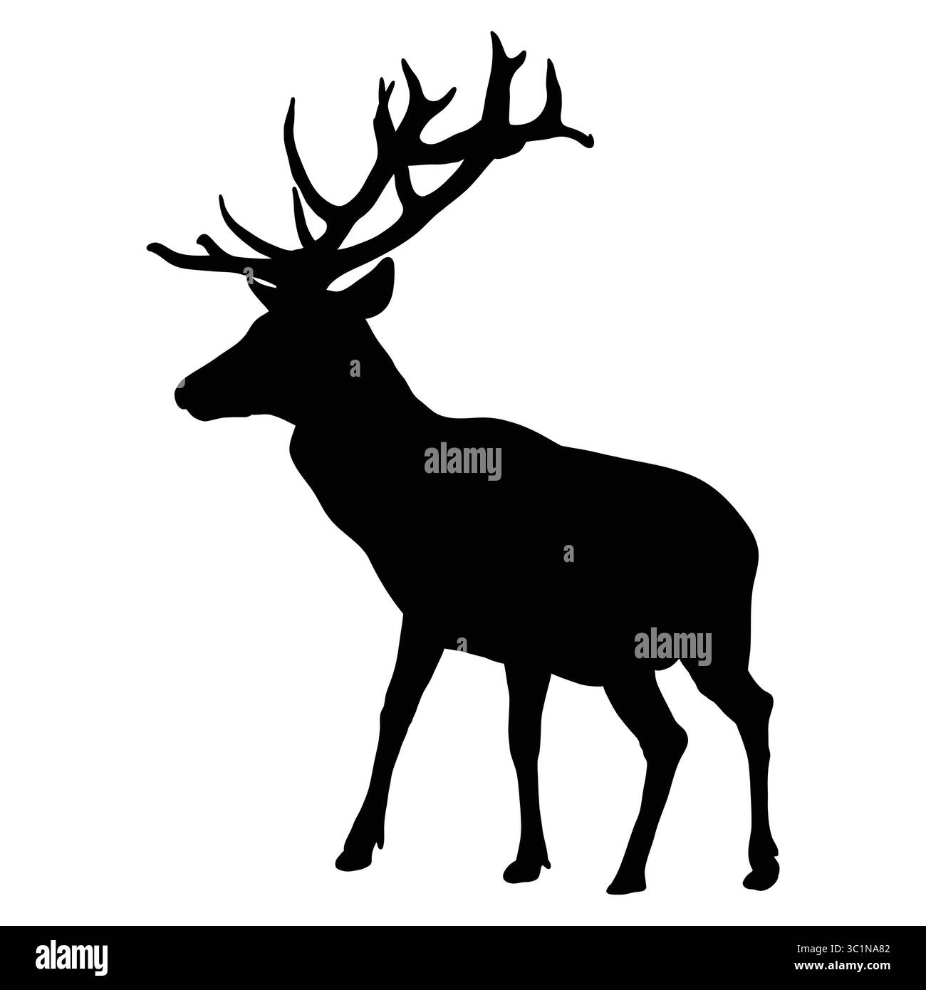 Silhouette eines majestätischen Hirsches mit großen Geweihen Stock Vektor