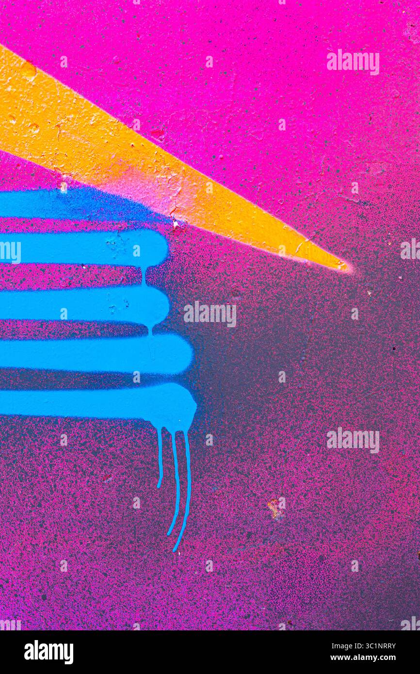 Lebendige Street Art in Neonblau, Pink, Orange für Retro-Design der 80er Jahre Stockfoto