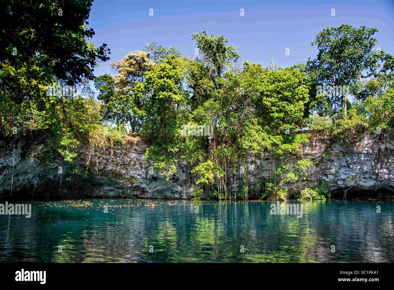 10. September 2015 - RepÃºblica Dominicana - in der Gemeinde Cabrera, Provinz MarÃ­a Trinidad SÃnchez, gibt es einen der größten Ökotourismus-Reichtümer in der Region: Laguna DudÃº. Das kalte, türkisfarbene Wasser zieht Besucher und Höhlentaucher an, was die Praxis des Tauchens in Höhlen, Grotten oder Höhlen ist. Es ist eine erfrischende Lagune mit der Form eines Kraters, die zum Ökotourismus in der nördlichen Region des Landes einlädt (Credit Image: © Jimmy Villalta/VW Pics Via ZUMA Wire) Stockfoto