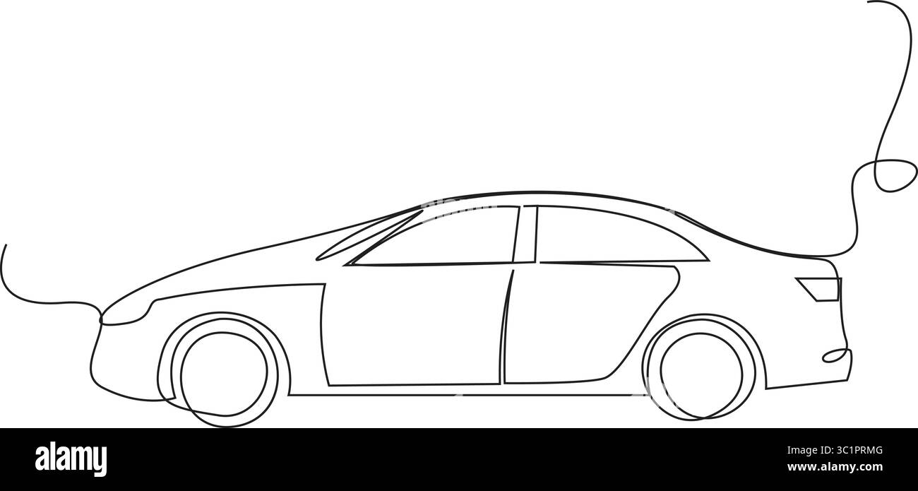 Einzeilige Zeichnung eines Super Car. Technologische Fortschritte im Verkehrswesen. Grafische Vektorgrafik mit durchgehender Linienzeichnung. Stock Vektor