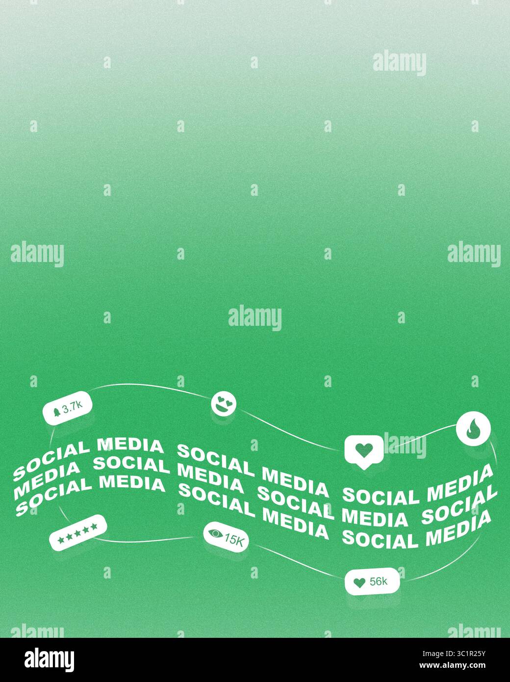 Statistiken und Kennzahlen zur emotionalen Mitarbeiterbindung werden auf einem leuchtend grünen Hintergrund angezeigt, die Interaktionen in sozialen Medien hervorheben Stockfoto