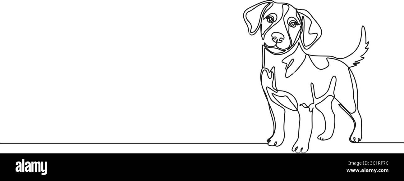 Ununterbrochene einzeilige Zeichnung des niedlichen kleinen Hundes, Linie Kunst Vektor Illustration Stock Vektor
