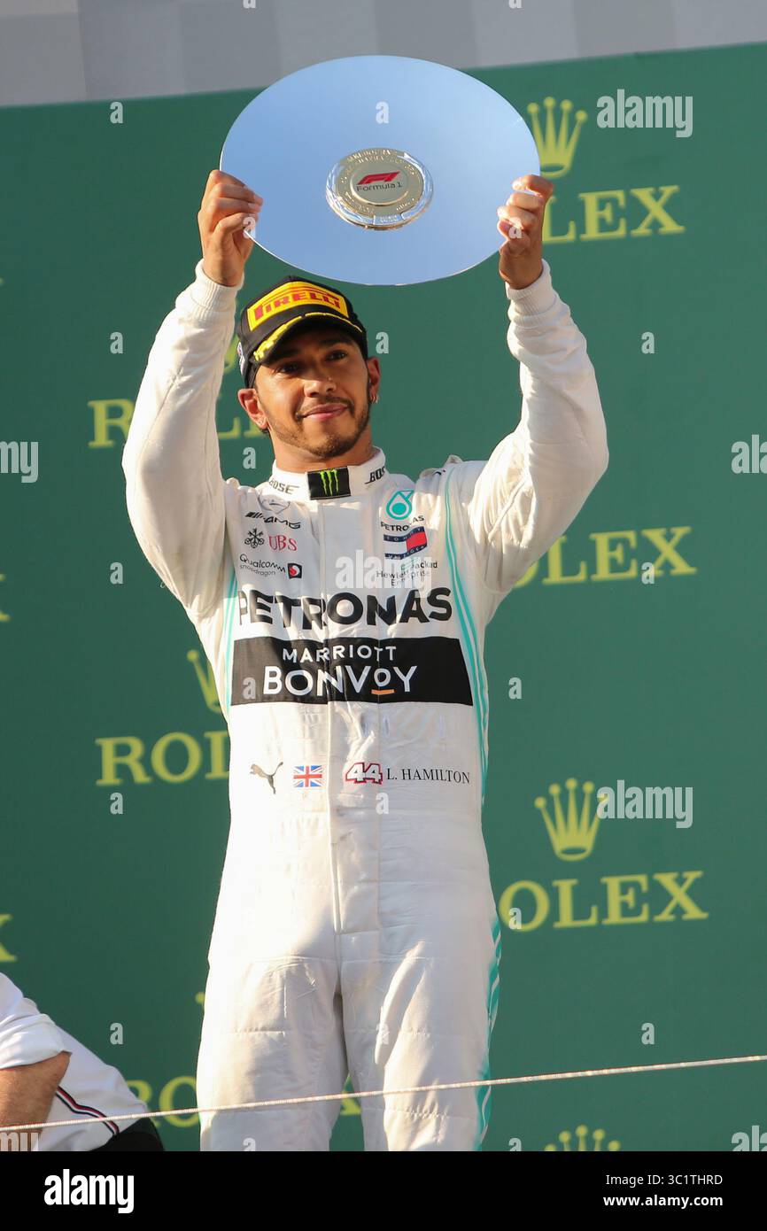 17. März 2019 – LEWIS HAMILTON feiert auf dem Podium nach dem 2. Platz beim Formel 1 Grand Prix von Australien 2019 am 17. März 2019 in Melbourne, Australien (Foto: © Christopher Khoury/Australian Press Agency via ZUMA Wire) Stockfoto