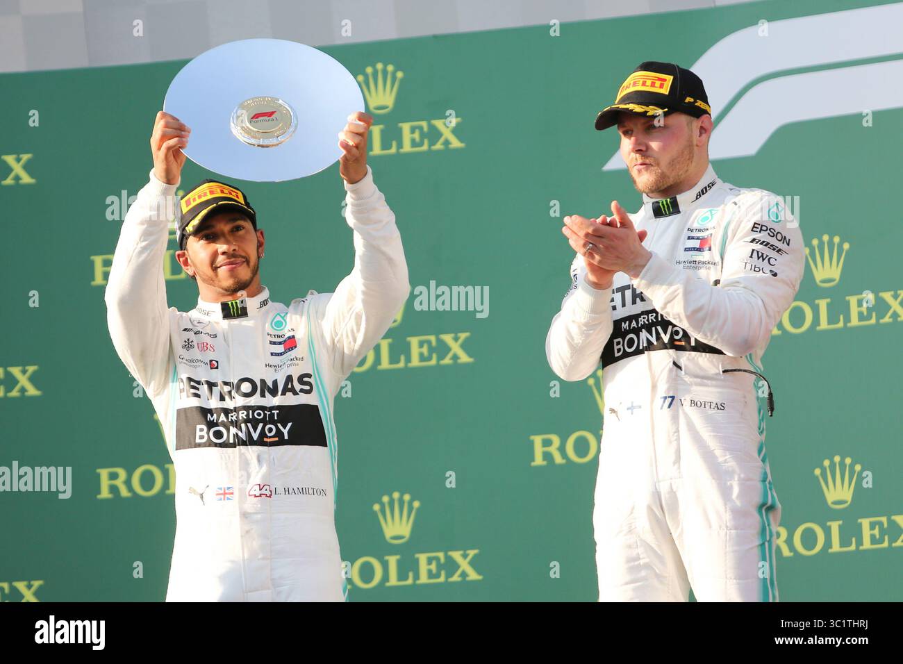 17. März 2019 – LEWIS HAMILTON feiert auf dem Podium nach dem 2. Platz beim Formel 1 Grand Prix von Australien 2019 am 17. März 2019 in Melbourne, Australien (Foto: © Christopher Khoury/Australian Press Agency via ZUMA Wire) Stockfoto