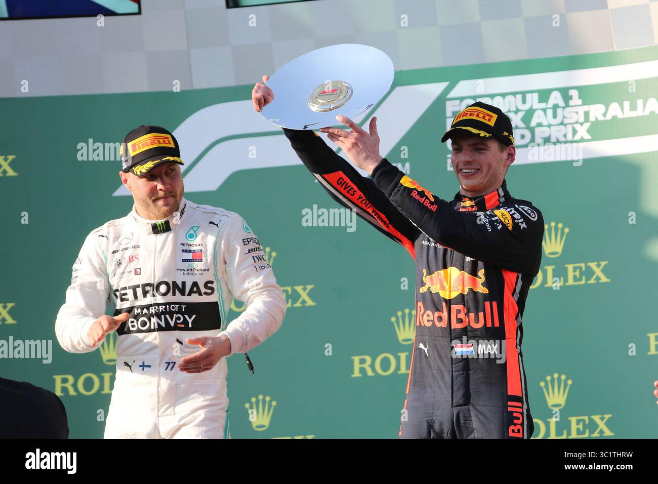 17. März 2019 – MAX VERSTAPPEN feiert auf dem Podium, nachdem er am 17. März 2019 2019 in Melbourne, Australien den 3. Platz des Formel 1 Grand Prix von Australien belegte (Foto: © Christopher Khoury/Australian Press Agency via ZUMA Wire) Stockfoto