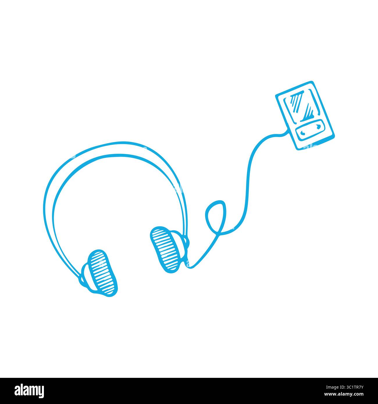Audio-Player mit Kopfhörern. Vintage-Player. Musik-Headset. Retro-Illustration. Flacher Vektor isoliert auf weißem Hintergrund. Stock Vektor