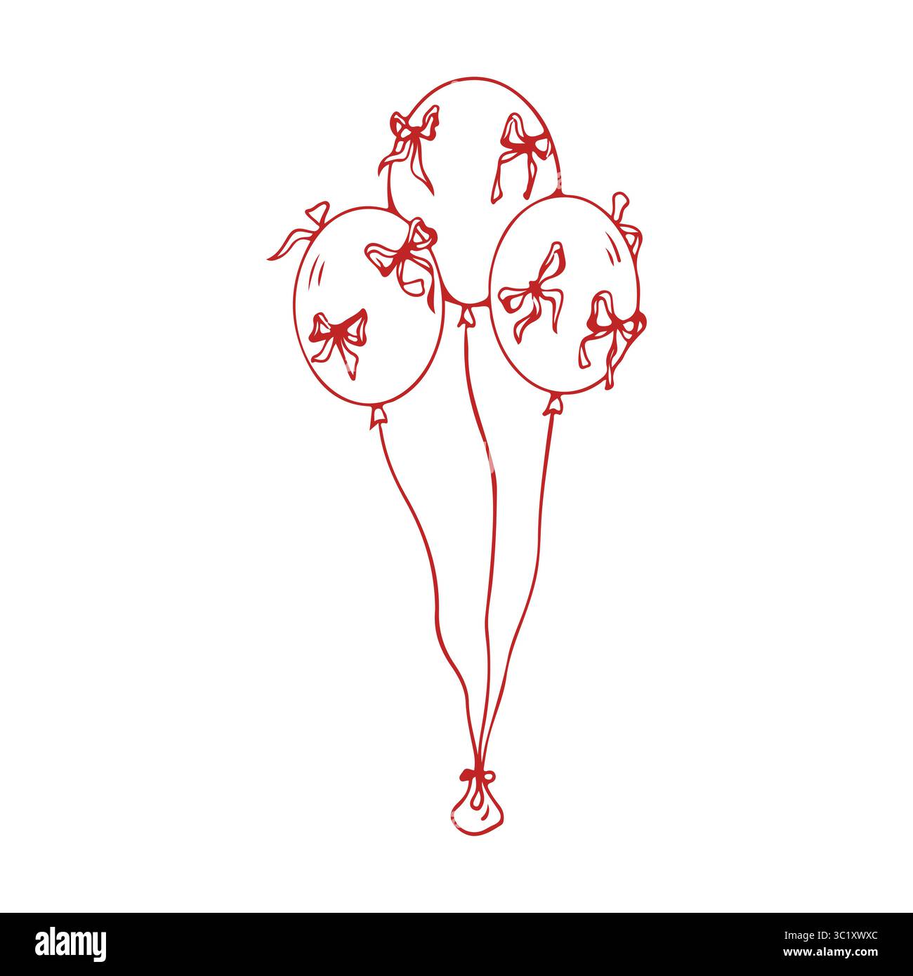 Drei Ballons im romantischen Stil. Ballons mit Bögen. Vektor-Illustration von Ballons für Hochzeiten, Geburtstage und andere Feiertage. Einfache Abbildung im Skizzenstil Stock Vektor