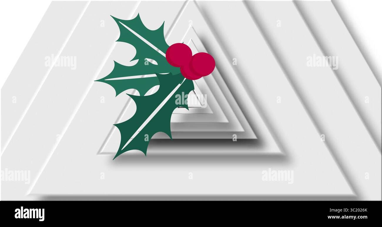 Hervorhebung des holly-Zweigs mit zwei grünen Blättern und drei roten Beeren im Designstudio mit Rahmen Stockfoto