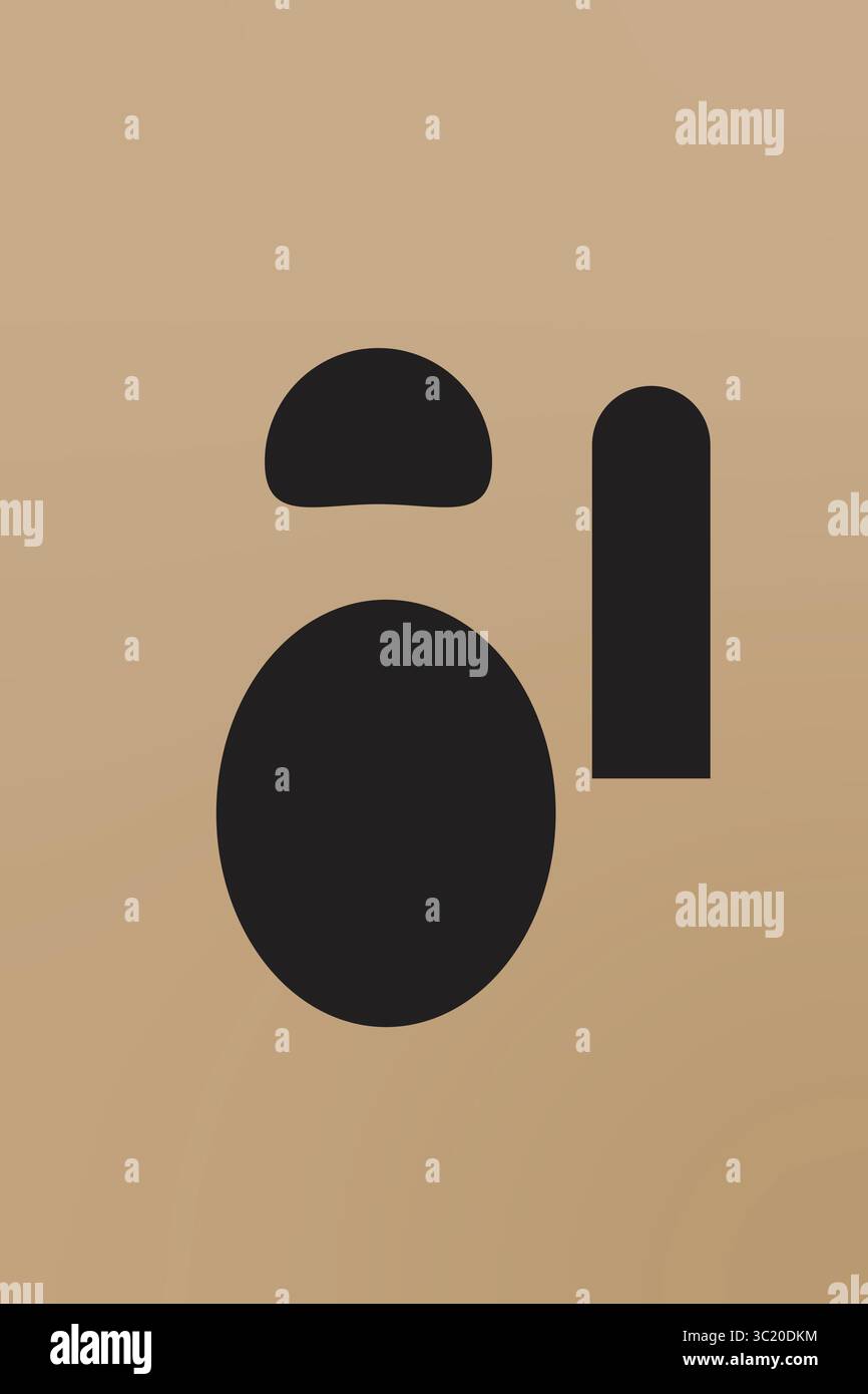 Abstraktes Design mit schwarzem Kreis, Halbkreis und rechteckigen Formen, die ein minimalistisches Gesicht auf braunem Hintergrund darstellen Stock Vektor