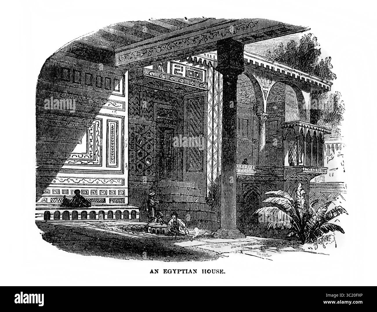Illustration des ägyptischen Hauses in biblischer Zeit (Exodus) aus dem antiken 19. Jahrhundert die Heilige Bibel enthält das Alte und das neue Testament mit Expl Stockfoto