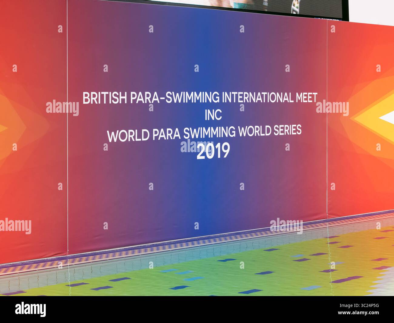 27. April 2019 - Glasgow, Vereinigtes Königreich - Schilder am Pool am 3. Tag des British Para-Swimming International Meet 2019 im Tollcross International Swimming Centre. (Kreditbild: © Iain McGuinness/SOPA Images via ZUMA Wire) Stockfoto