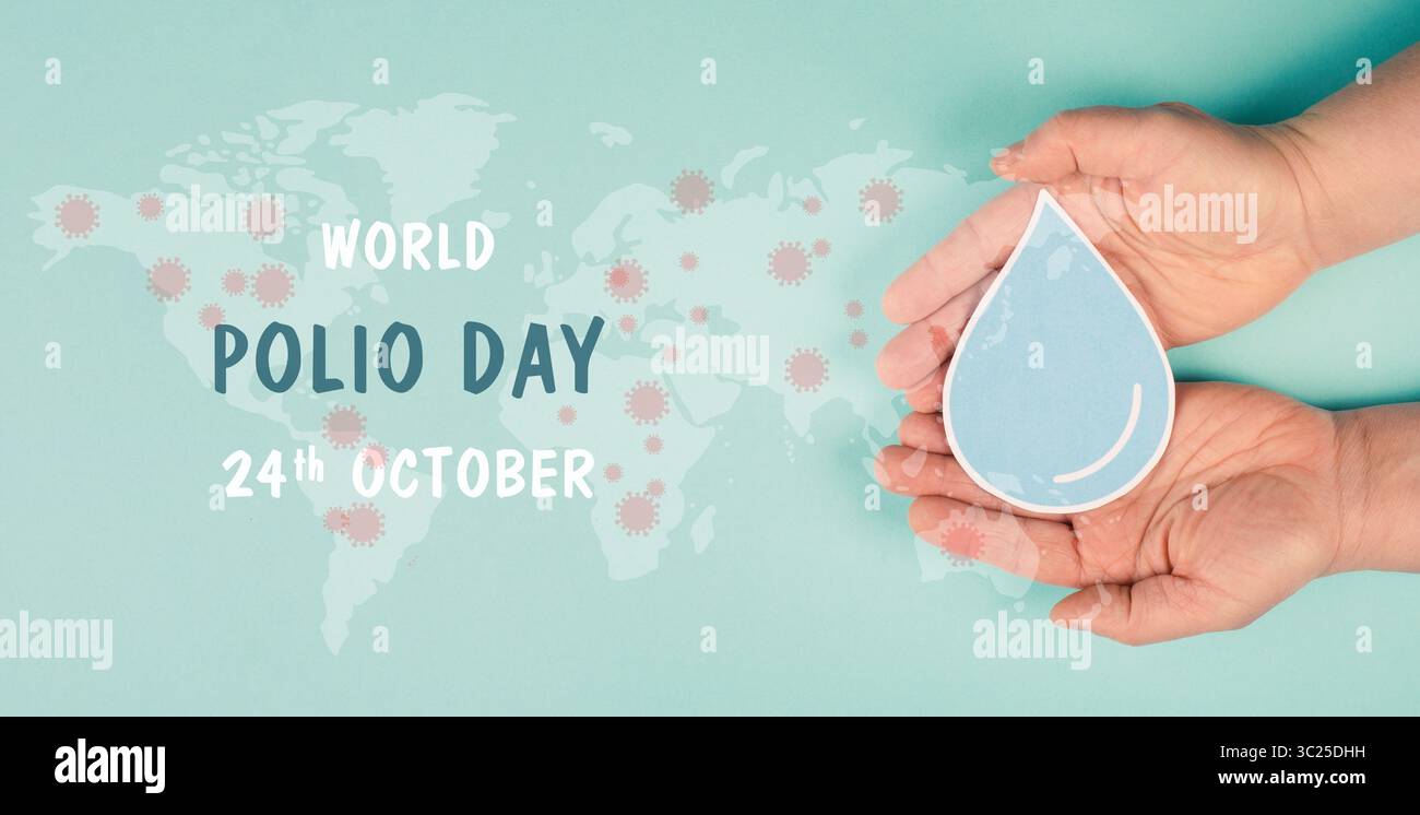 Welt Polio Tag Im Oktober, Bewusstsein Für Poliomyelitis, Virus Übertragen Durch Kontaminiertes Wasser, Persönlicher Kontakt, Lähmung Des Zentralen Nervensystems Stockfoto