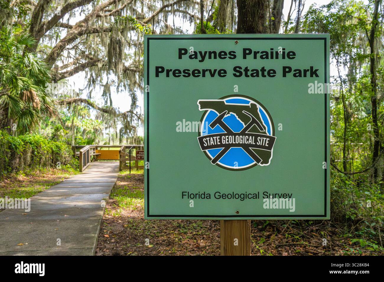 Paynes Prairie Preserve State Park Schild am Alachua Sink entlang des La Chua Trail zwischen Gainesville und Micanopy, Florida. (USA) Stockfoto