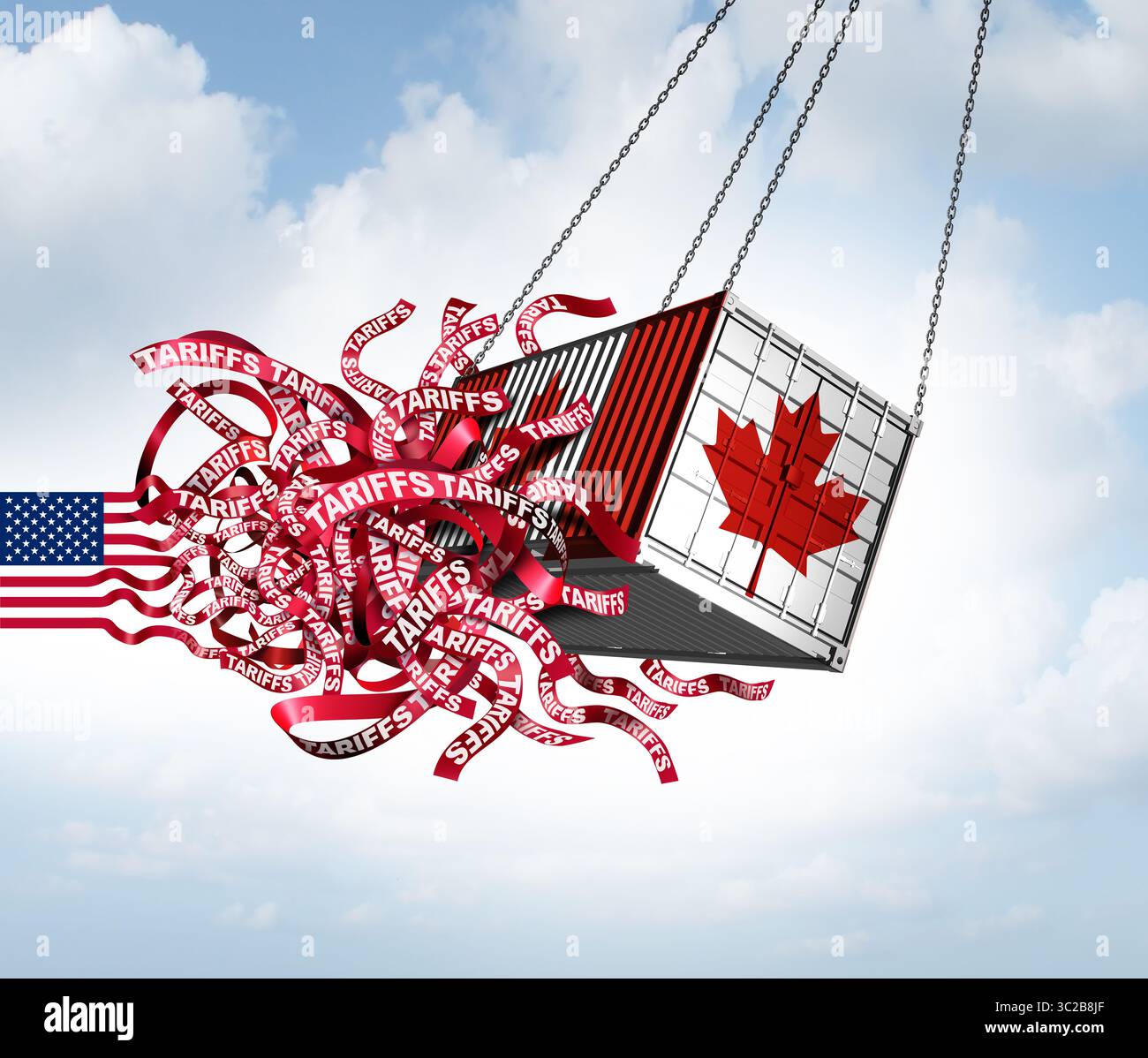 US-Zollkrise und Zollverwirrung der Vereinigten Staaten als Handelskrieg zwischen Ottawa Washington und kanadischen Import- und Exportsteuern auf AS nordamerika Stockfoto