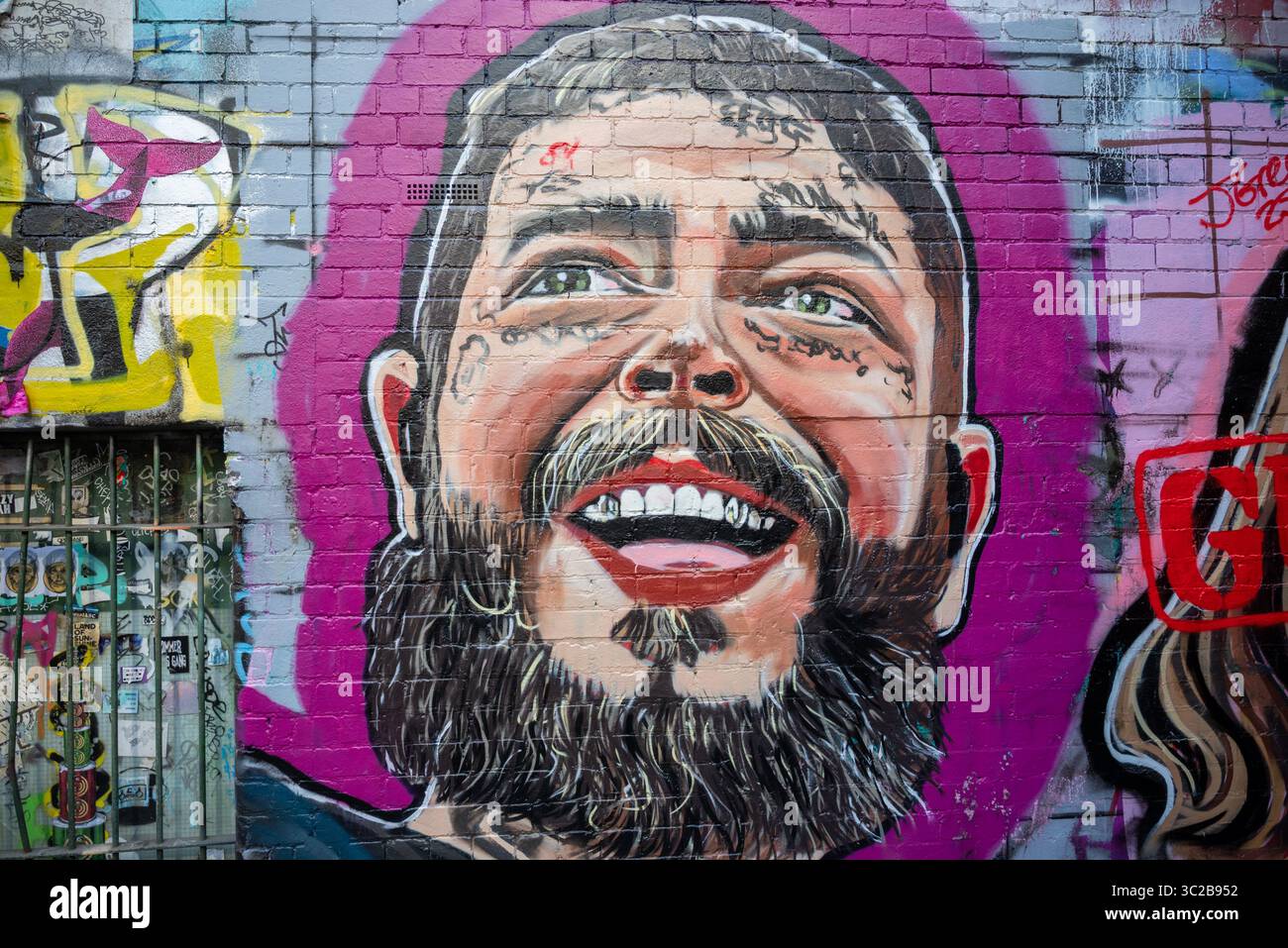 Post Malone Street Art in Kulinbulok Lane, Melbourne, Australien Stockfoto