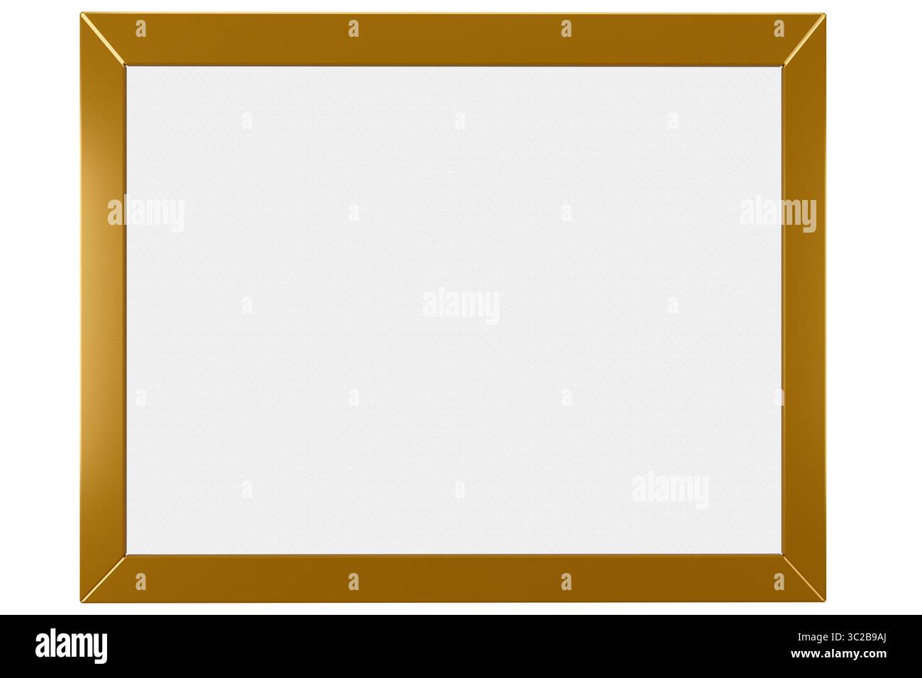 Goldener Rahmen, mit zentralem Leerraum für die mögliche Einfügung von Bildern oder Text. 3D-Illustration Stockfoto