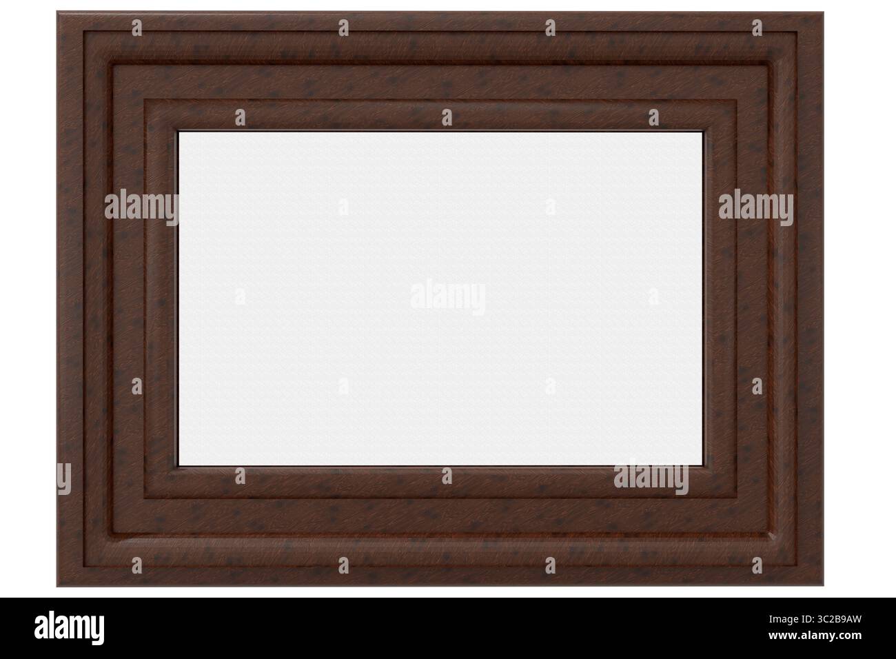 Holzrahmen mit mittigem Leerraum für das Einfügen von Bildern oder Text. 3D-Abbildung Stockfoto