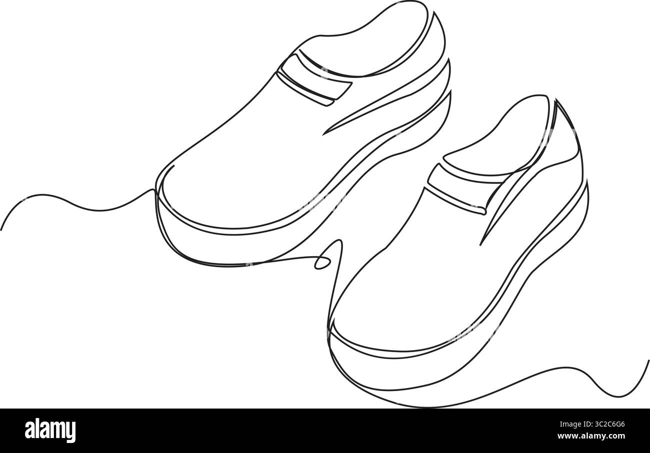 Durchgehende eine Linie von Herrenschuhen minimalistische Illustration, minimaler Schuh Vektor auf weißem Hintergrund. Stock Vektor