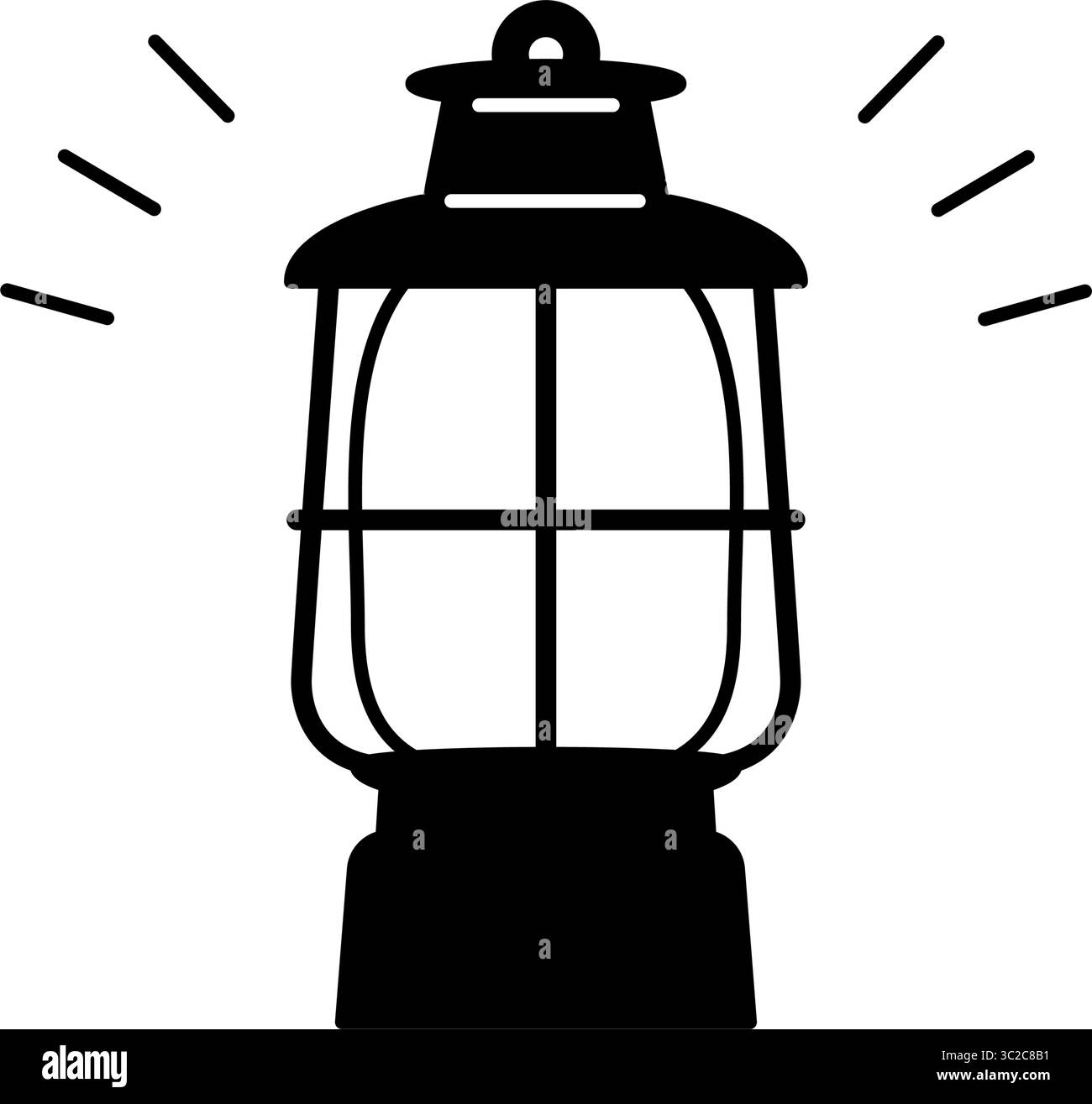 Einfache Linienzeichnung Illustration einer Camp-Laterne, Sommer-Illustration, schwarz-weiß, Vektor-Illustration Stock Vektor