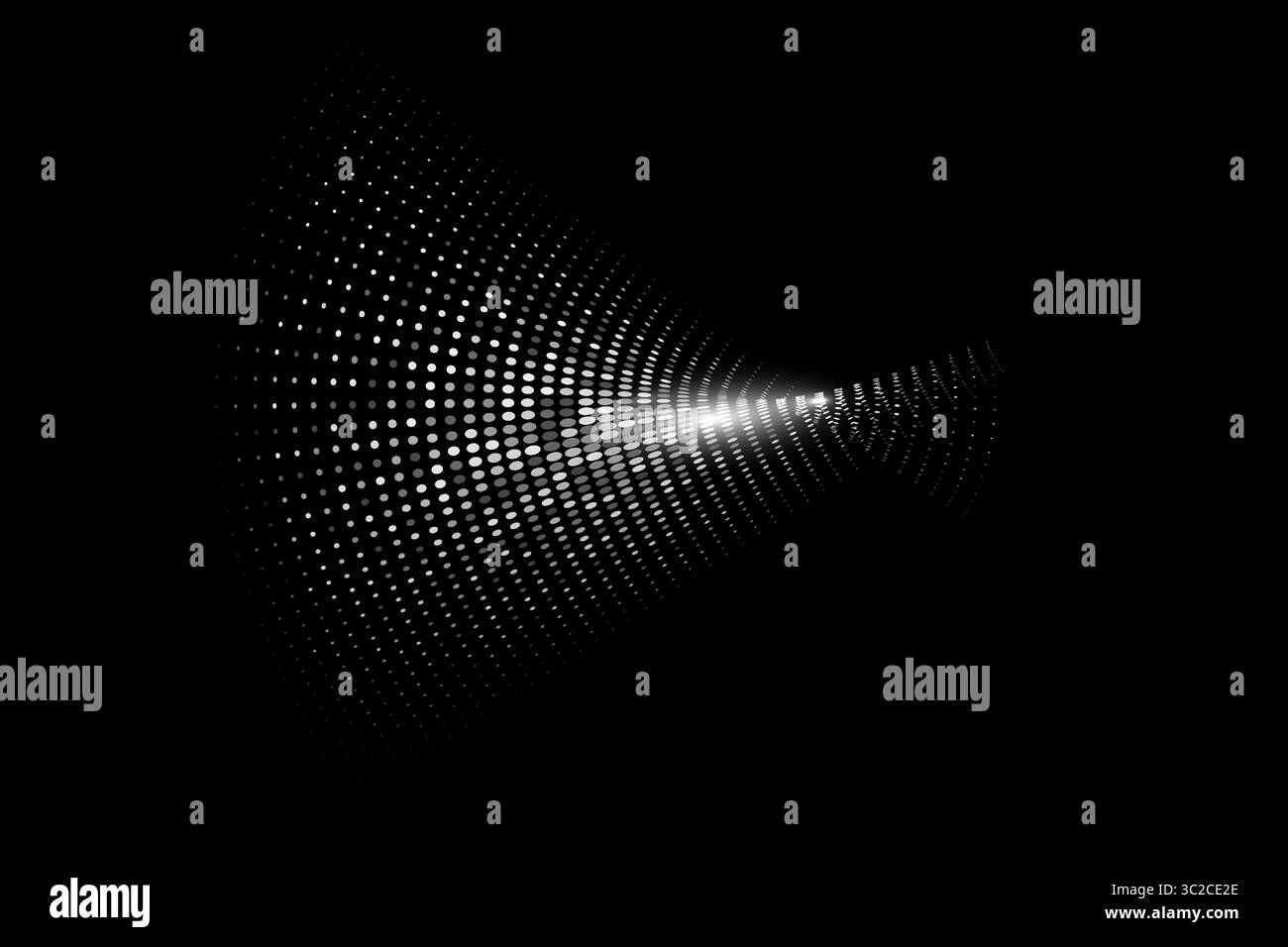 Ein Schwarzweißbild einer Welle mit vielen Punkten. Futuristischer, abstrakter Hintergrund. Stock Vektor