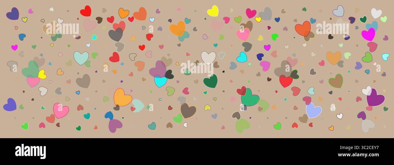Nahtloses Muster aus einfachen farbigen Herzen auf beigefarbenem Hintergrund. Stock Vektor